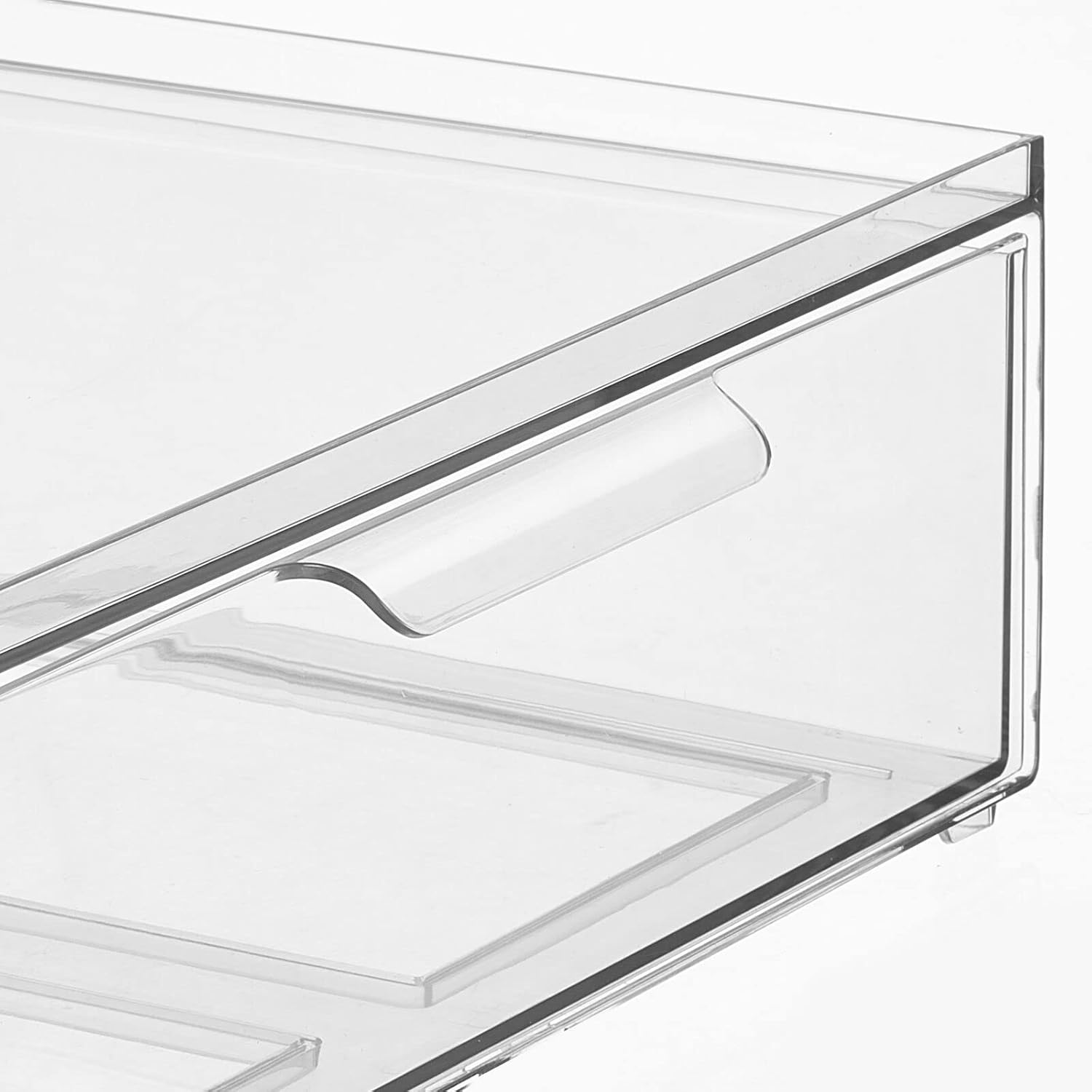 mDesign Contenedores organizadores de almacenamiento de cocina apilables de plástico con cajón frontal para gabinete, despensa, refrigerador,