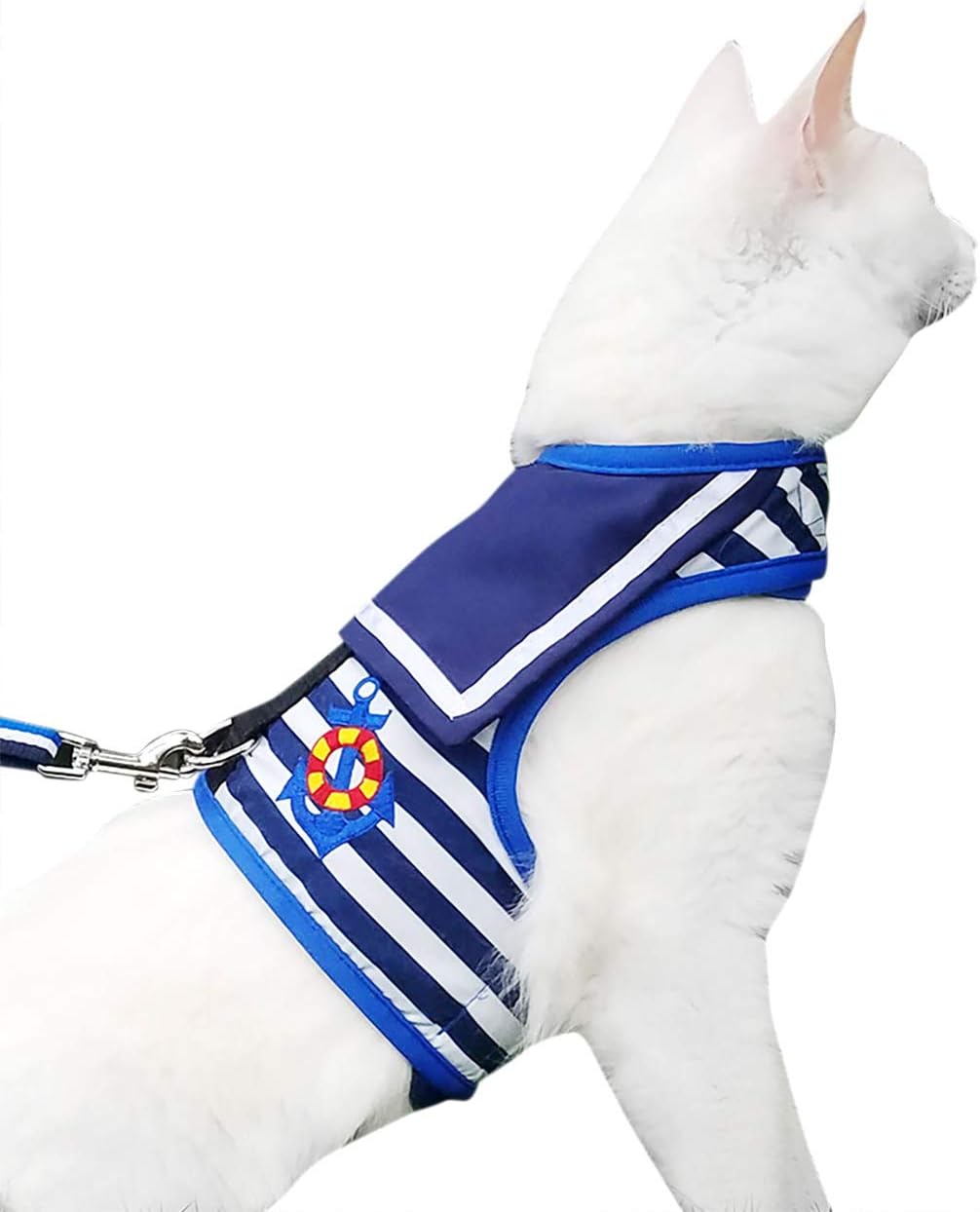 Arnés de gato con correa, ajustable para gatos, chaleco acolchado para gatos, Traje marinero azul marino