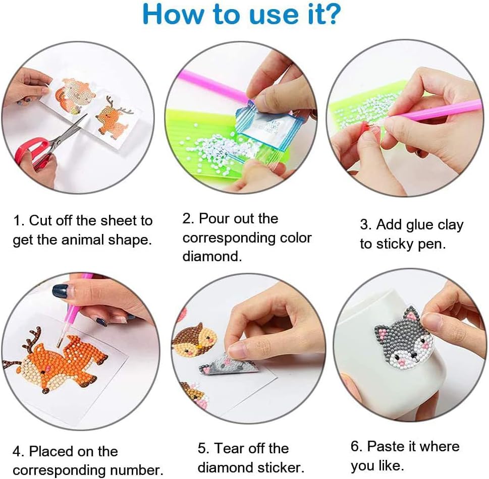LVIITIS Kits de calcomanías de dibujos animados de pintura de diamantes para niños (24 quilates), calcomanía impermeable para hacer mosaicos para