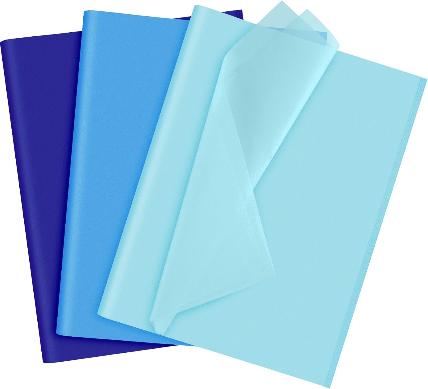 NEBURORA Juego de 60 hojas de papel de regalo azul surtido, 3 colores para regalos de bricolaje, embalaje de Pascua, baby shower, cumpleaños, boda,