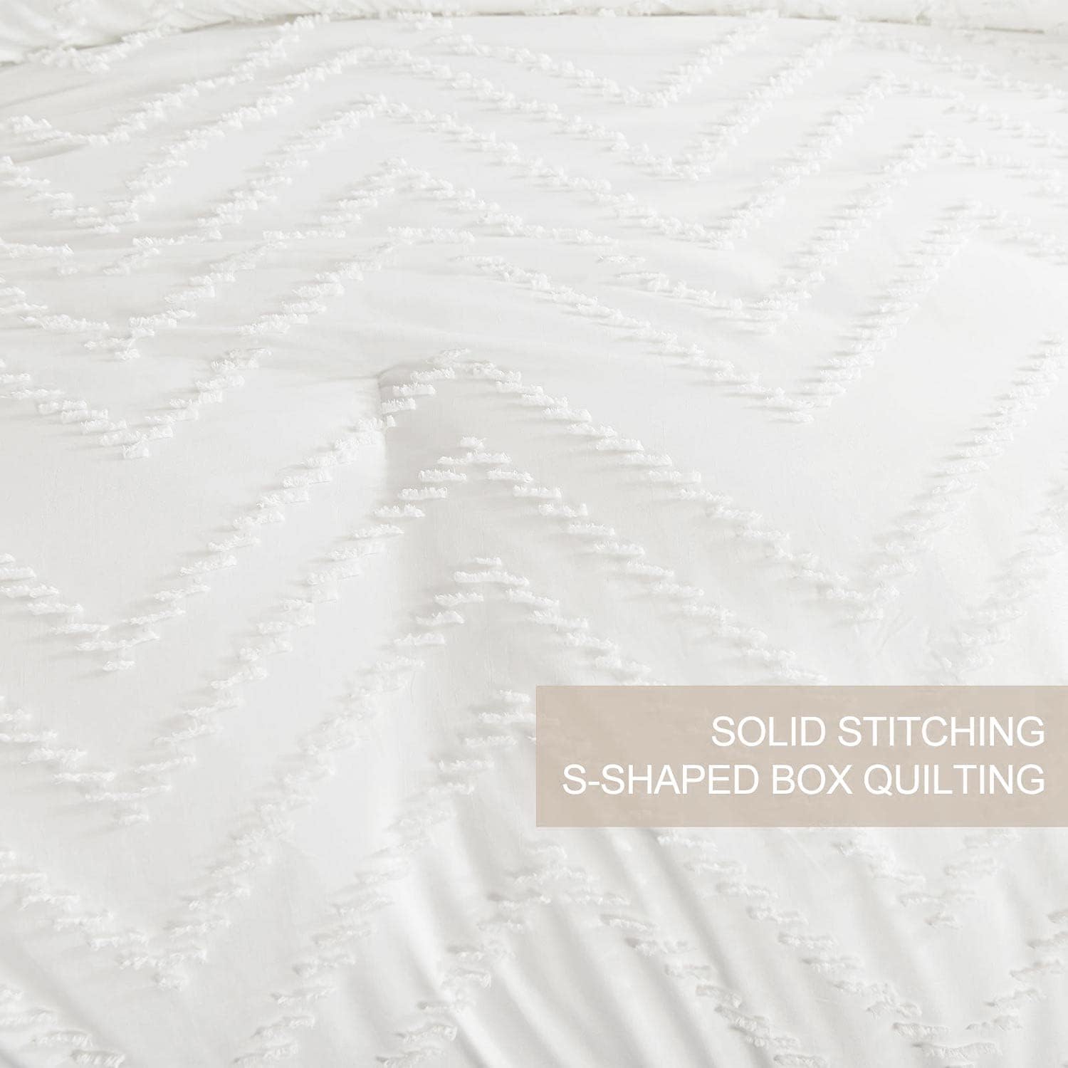 Nanko Juego de edredón de 7 piezas con sábanas, jacquard blanco copetudo, bohemio, suave, desgastado y elegante, juego de ropa de cama de microfibra