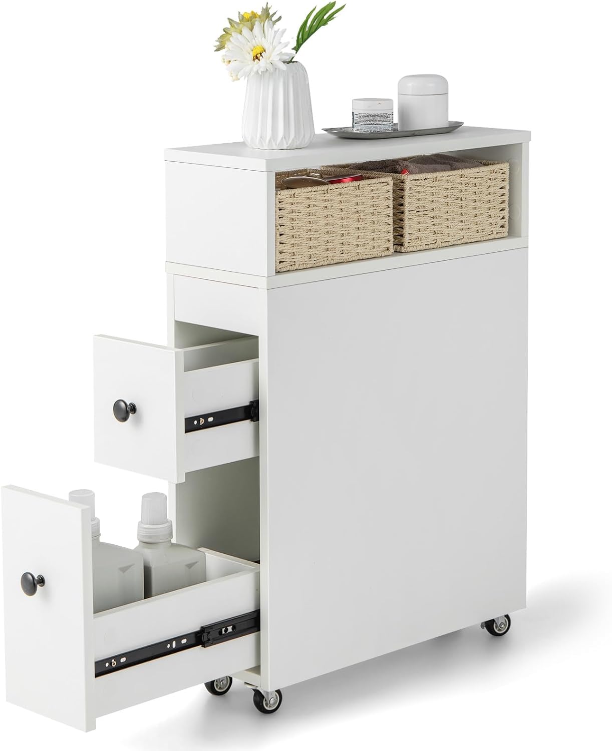 Tangkula, organizador, armario de madera, para baño, almacenamiento de toallas, artículos de baño, blanquería