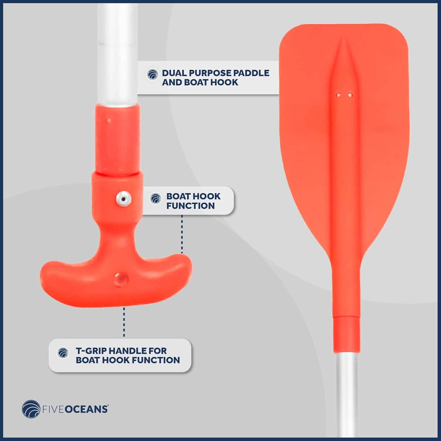 Five Oceans Paleta telescópica de emergencia, paletas de barco, paleta naranja flotante, se extiende de 21 a 42 pulgadas, diseño compacto para un