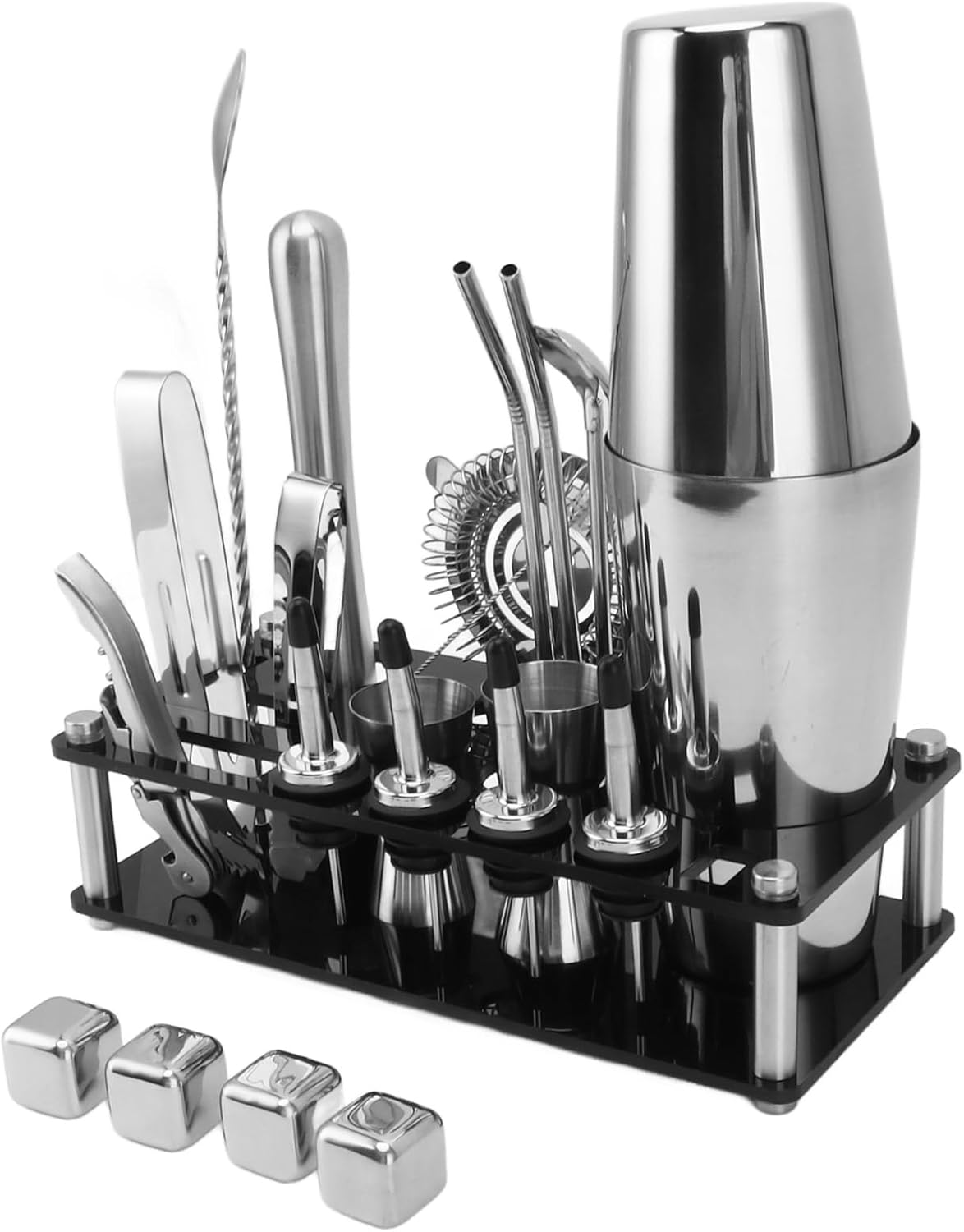 Kit de barman de acero, juego de coctelera de 23 piezas con acrílico, mezcla de grado profesional para bar y fiesta