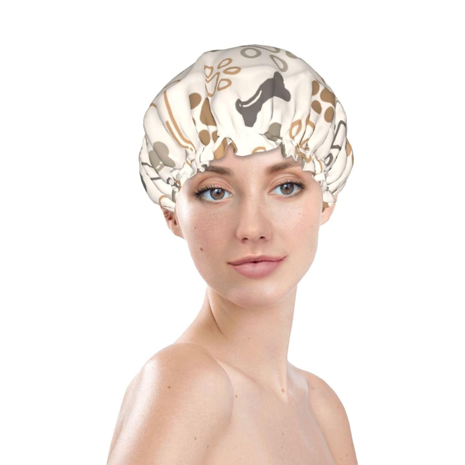 Gorro de ducha grande con estampado de patas de perro y gato para mujeres y hombres, gorro de ducha reutilizable impermeable para trenzas y pelo