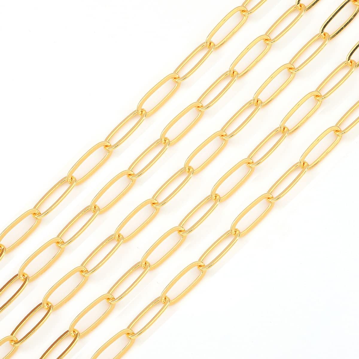 BEADIA Cadenas O ovaladas chapadas en oro de 18 quilates 0.197 in 3.3 ft para hallazgos de fabricación de joyas