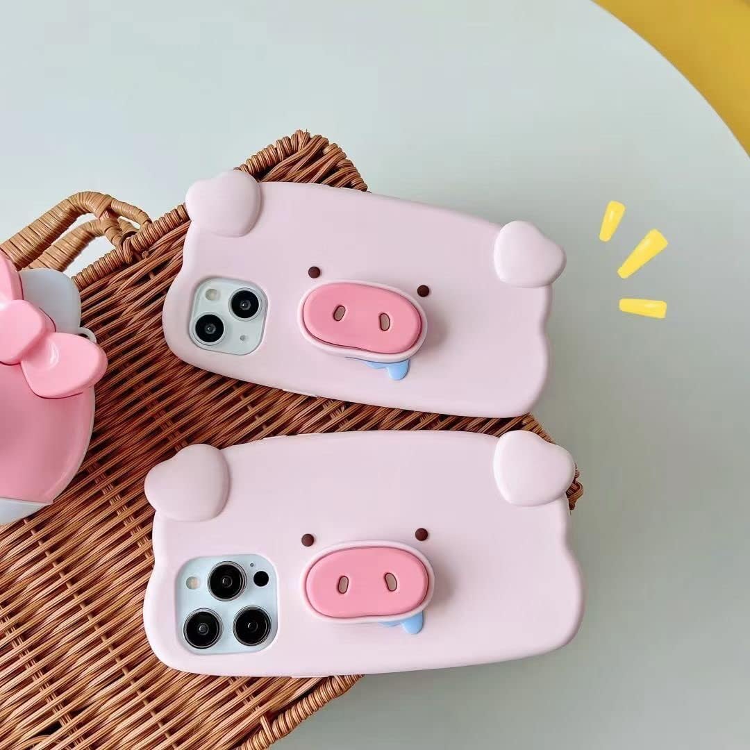 Bonici Funda de teléfono para niñas y mujeres, creativa, súper divertida, multifunción, elástica, con soporte de nariz de cerdo rosa, funda de