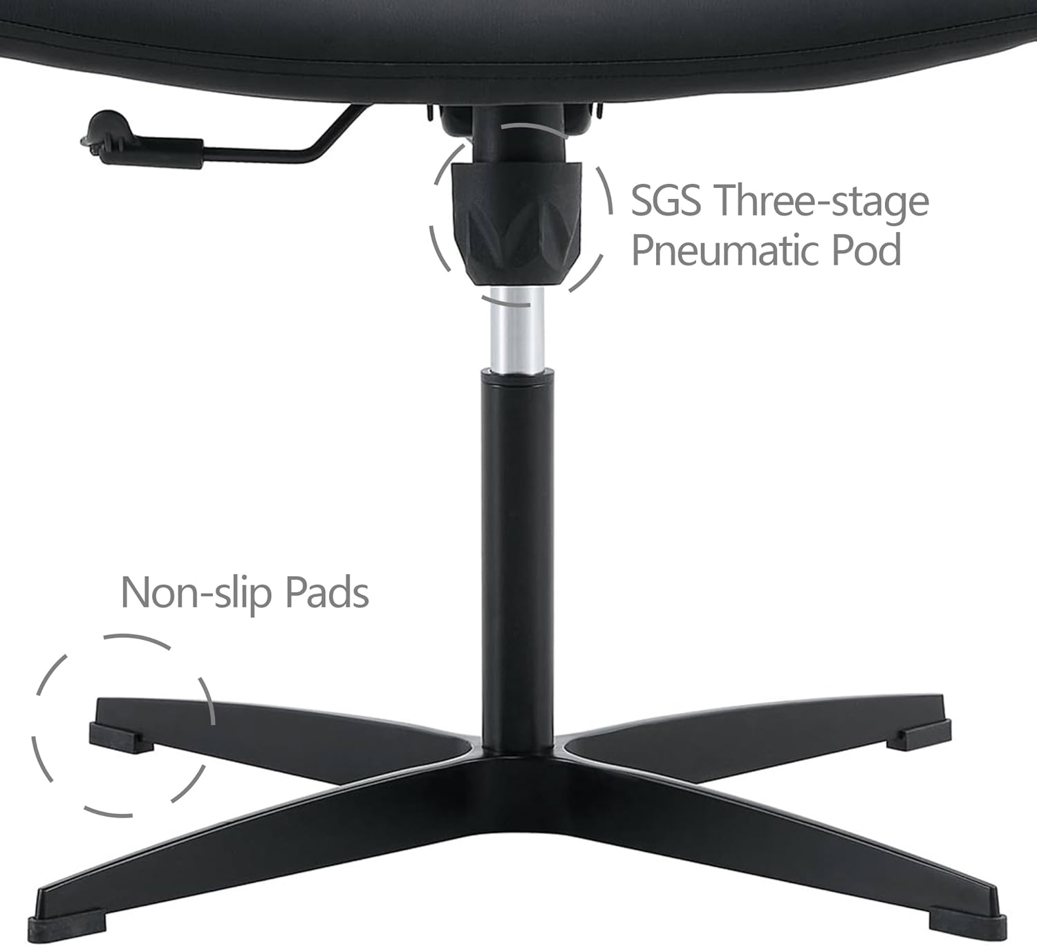 Silla de escritorio de oficina sin reposabrazos, silla giratoria ajustable de poliuretano cruzado con 105 a 120 reclinable elástico y acolchado de