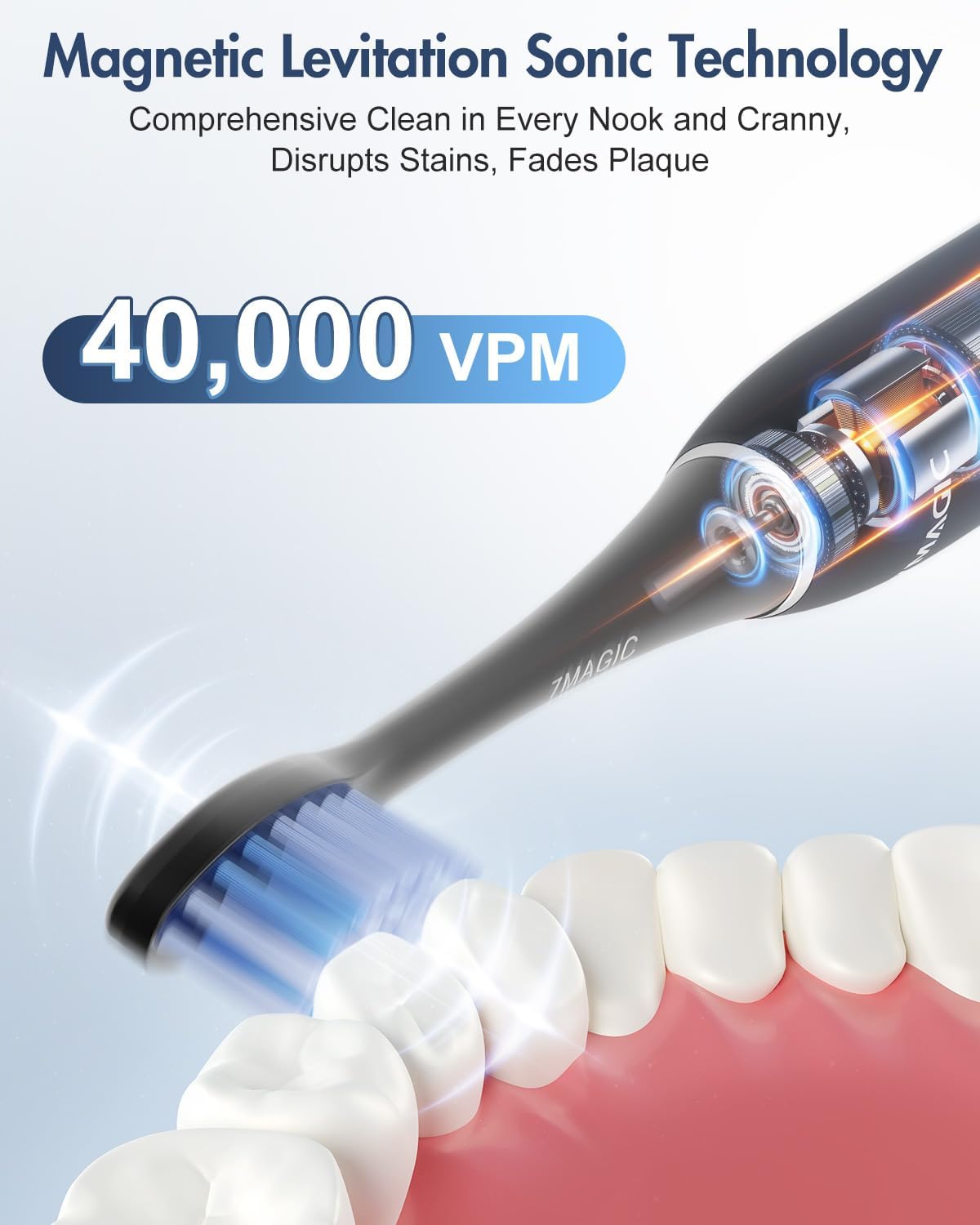 Cepillo de dientes eléctrico sónico para adultos, cepillo de dientes recargable con 6 modos y 3 intensidades, cepillo de dientes de 40000 VPM con 6