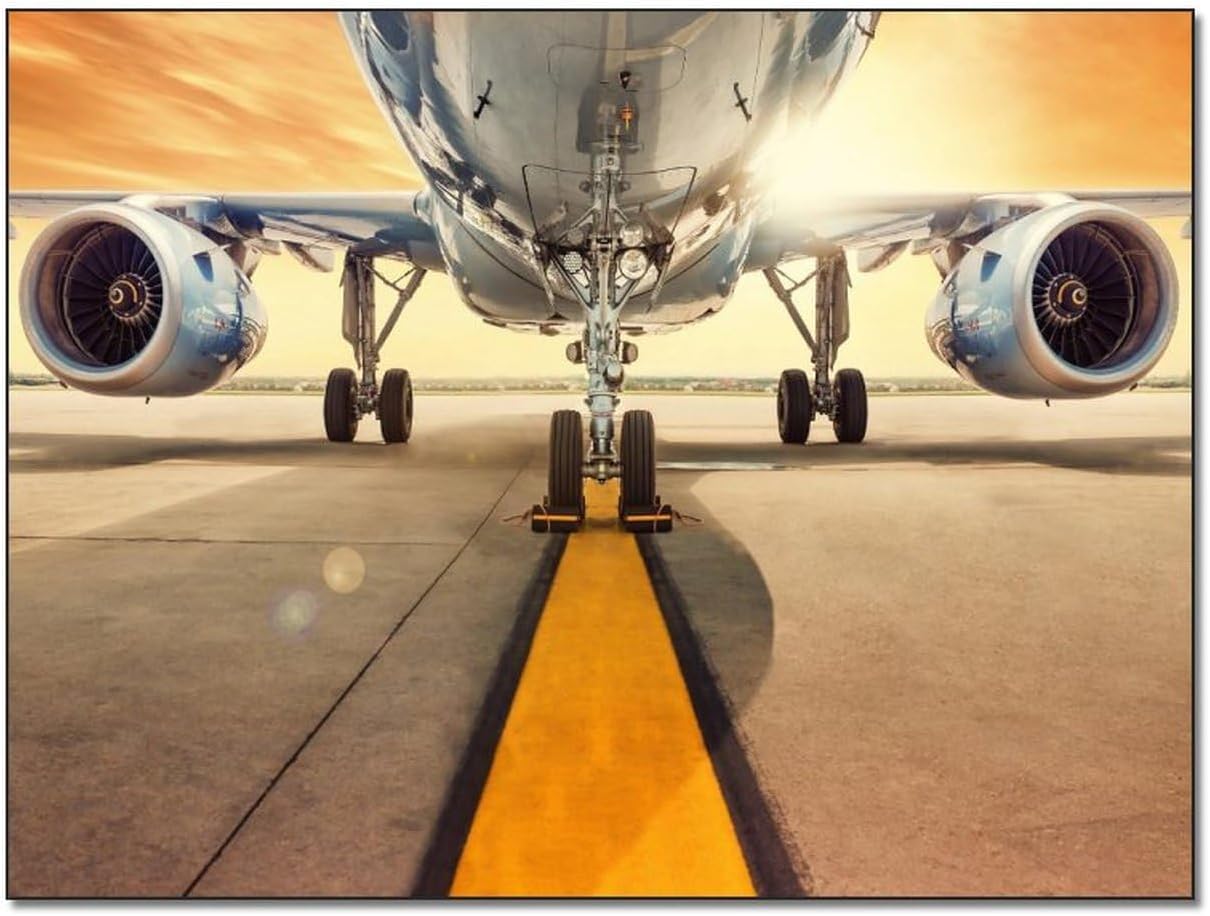 Arte de pared con turbina de avión, pasarela, póster de fotos de aviación, arte de pared de viaje, pintura en lienzo colorida para dormitorio, sala