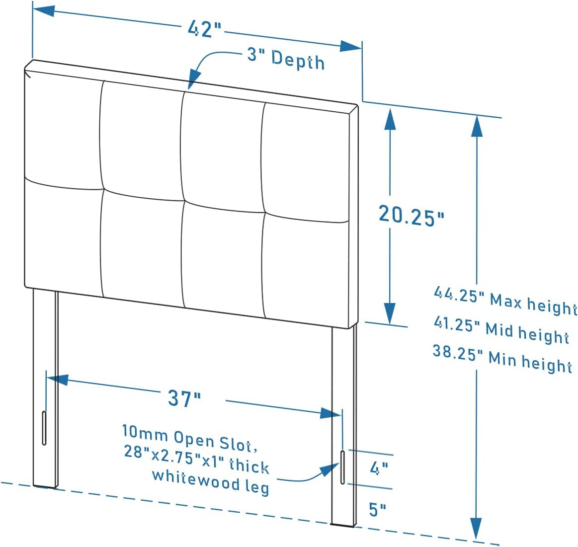 Glenwillow Home Paio – Cabecera tapizada con panel de 20 pulgadas de alto, acolchado cuadrado de 2 filas, tamaño individual, color beige