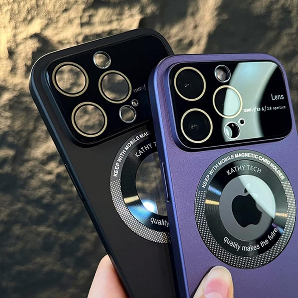 Funda magnética para iPhone 13 Pro, vista del logotipo, protector de cámara de lente de cristal de ventana, compatible con Magsafe, fundas duras a