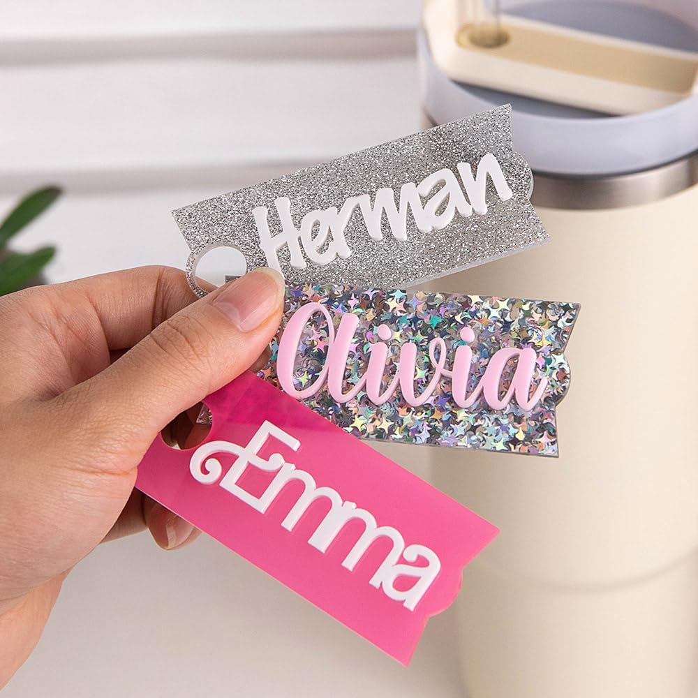 Etiqueta de nombre personalizada para vaso de 30 onzas, 40 onzas, 20 y 64 onzas, etiqueta de tapa acrílica con nombre personalizado para tapa del