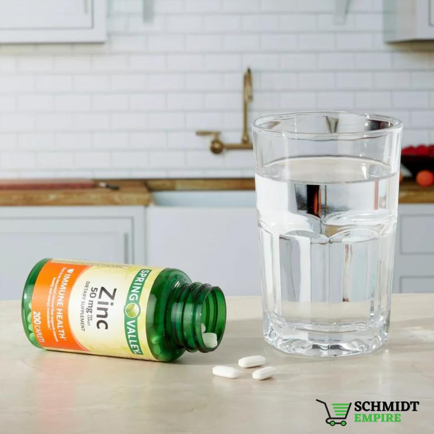 Spring Valley – Cápsulas de suplemento dietético de apoyo inmunológico de zinc, 50 mg, 200 unidades + adhesivo Schmidt Empire (2)