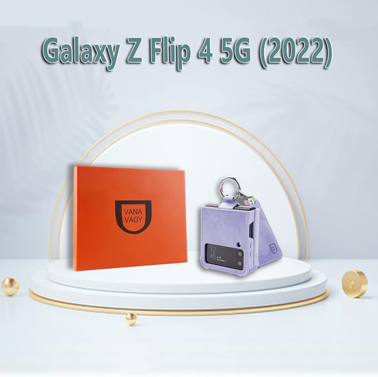 VANAVAGY Funda tipo cartera compatible con Samsung Galaxy Z Flip 4, funda de piel con tapa RFID con soporte para muñeca, carga inalámbrica con