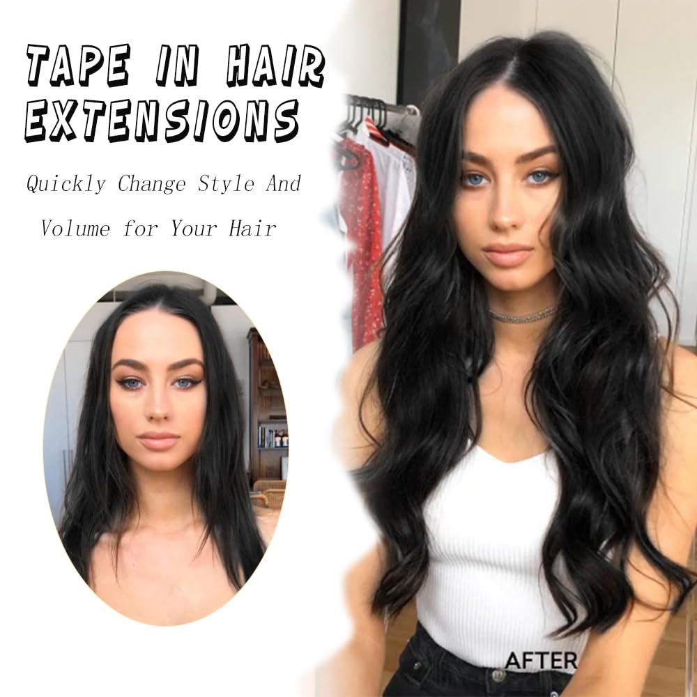 AFNOTE Extensiones de cabello con cinta, 10 unidades, 1.76 oz, rizado, ondulado, extensiones de cabello con cinta adhesiva invisible de 20 pulgadas,