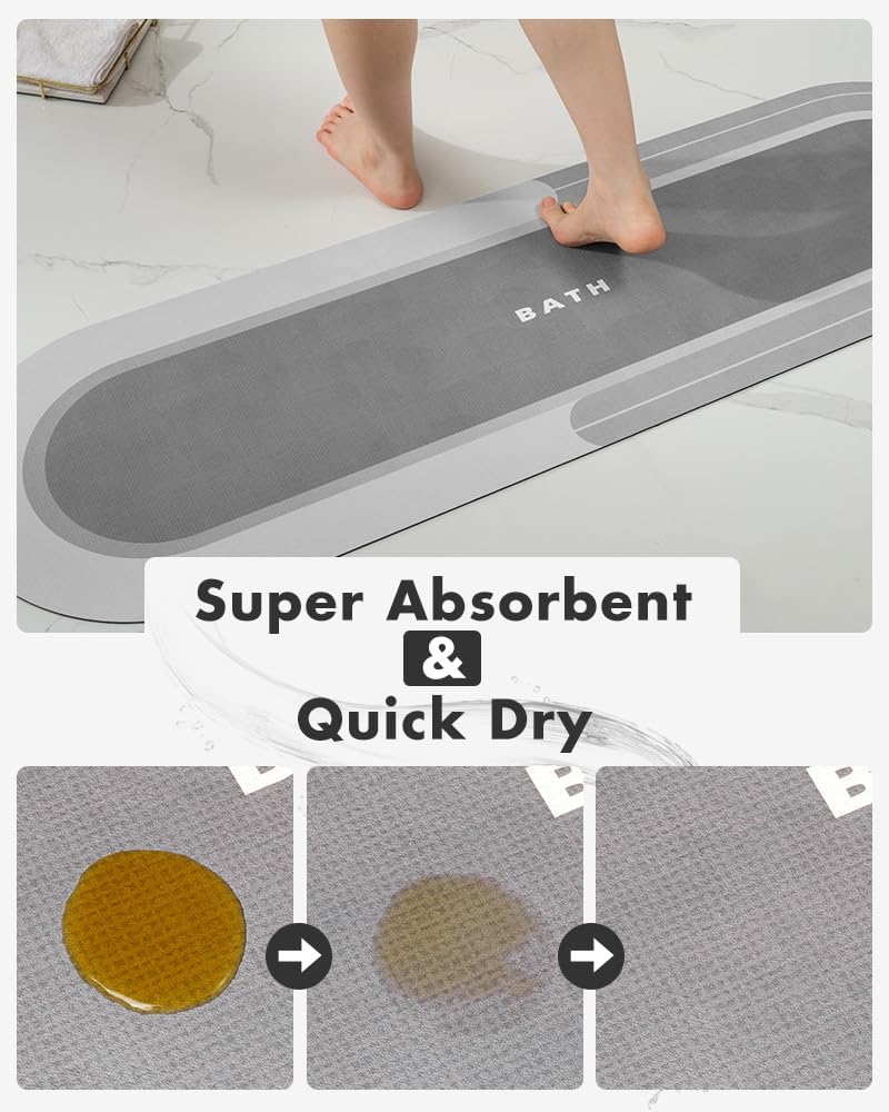MontVoo Alfombra de baño larga para baño, antideslizante, absorbente, de secado rápido, delgada, alfombra de baño con parte trasera de goma,