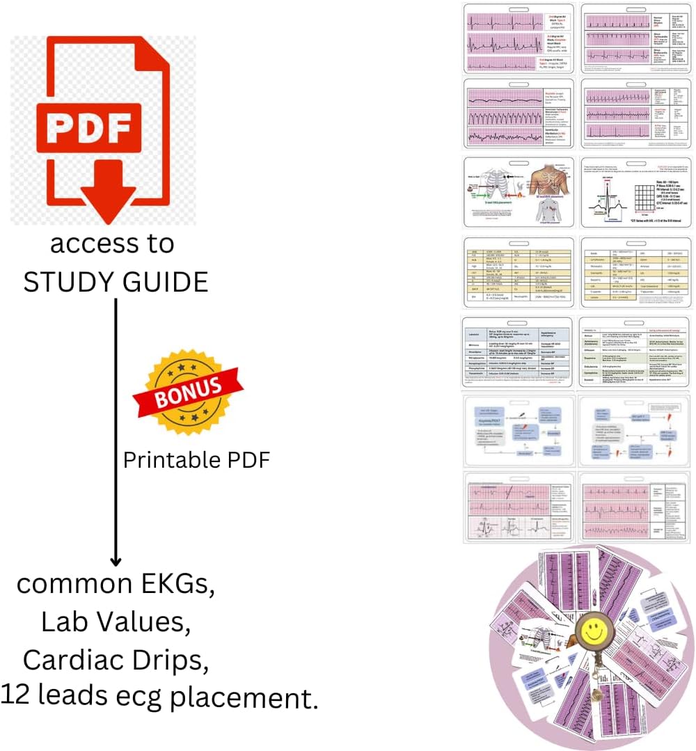 Juego de tarjetas de identificación de referencia para estudiantes de enfermeríaACLS para lecturaACLS – ACLS, BLS, RCP, goteos cardíacos,