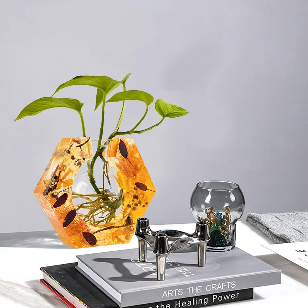 Molde de resina de silicona para estación de propagación de plantas, molde epoxi hexagonal para hidropónico, con botella de plástico para decoración
