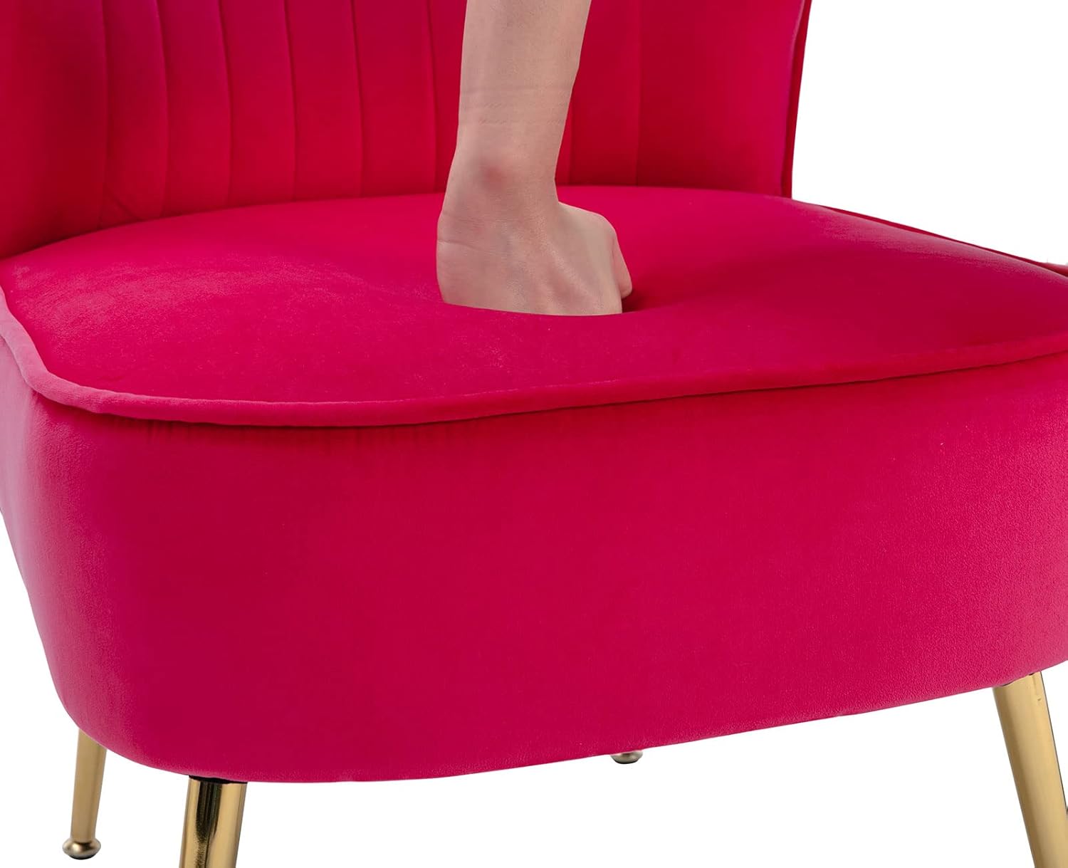 Juego de 2 sillas decorativas de terciopelo modernas tapizadas con patas doradas, cómodas sillas laterales sin brazos con respaldo de ala, sillas