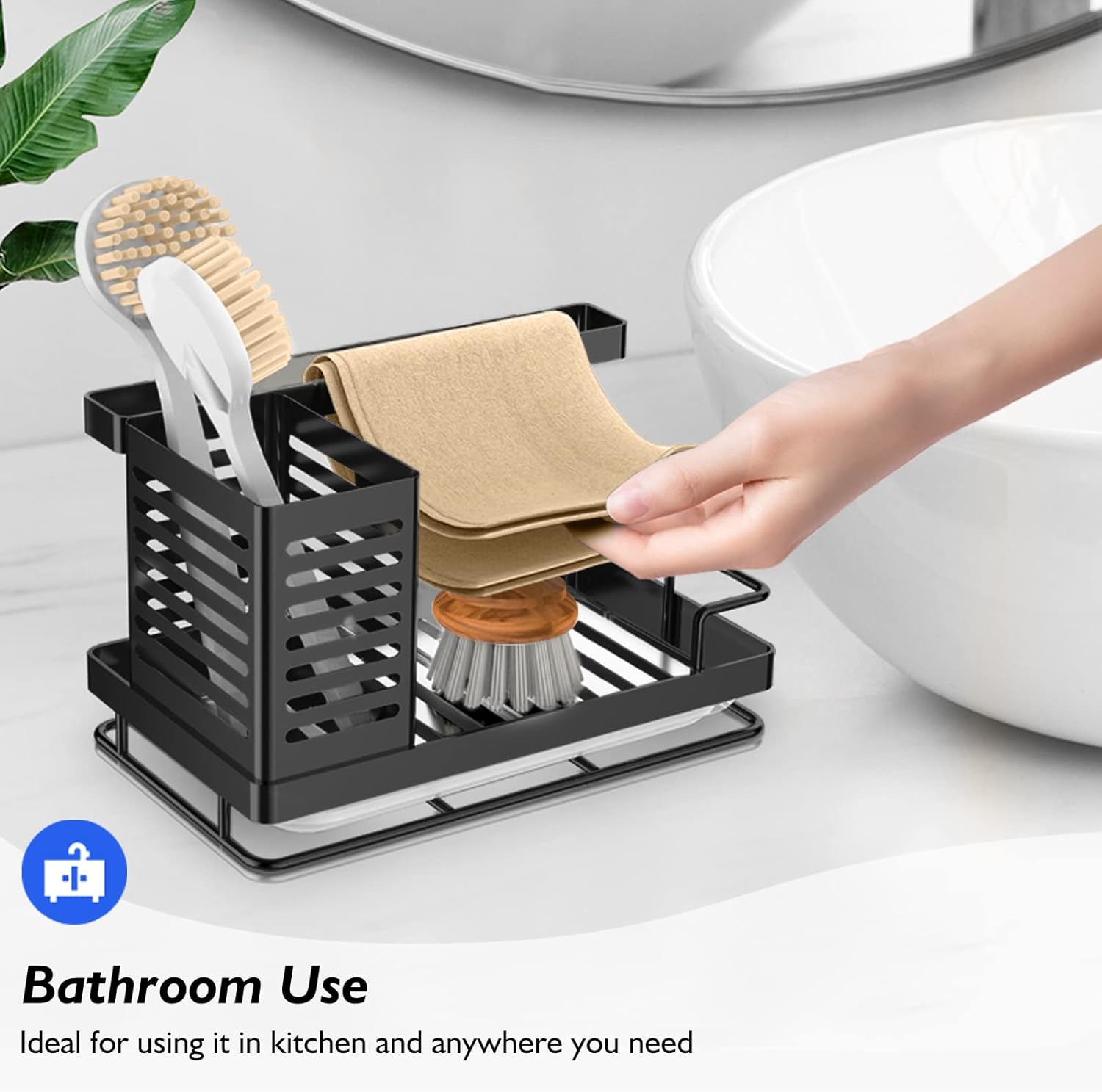 Sink Caddy, Kitchen Sink Organizer, Sponge Holder Stainless Steel Kitchen Caddy for Kitchen Sink with Removable Drain Pan Storage for Soap, Sponge,