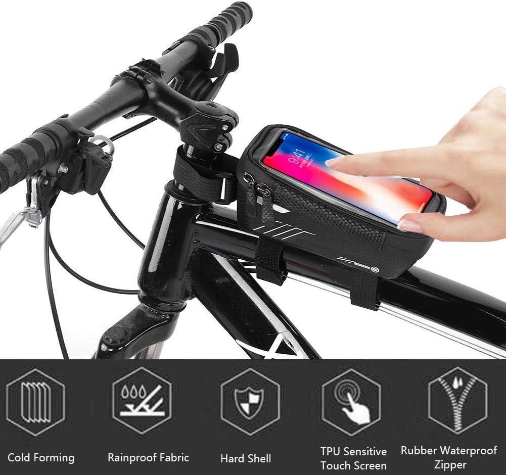 Bolsa de marco frontal para teléfono de bicicleta, resistente al agua, EVA, bolsa para manillar de bicicleta, soporte para teléfono Tpu transparente