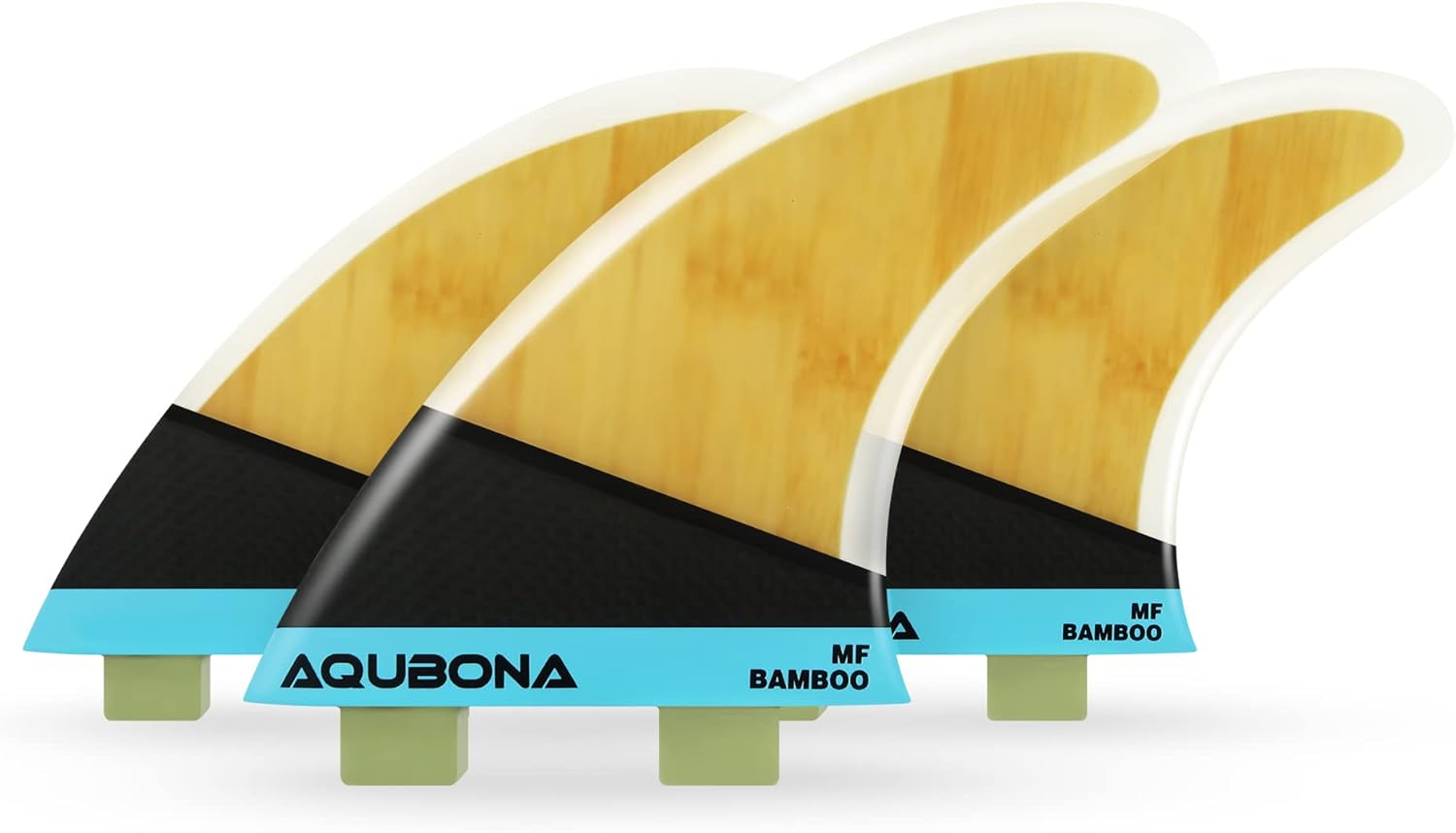 AQUBONA Juego de aletas grandes (MF) de fibra de vidrio de bambú para tablas de surf, tablas de surf de una sola pestaña o doble pestaña, con