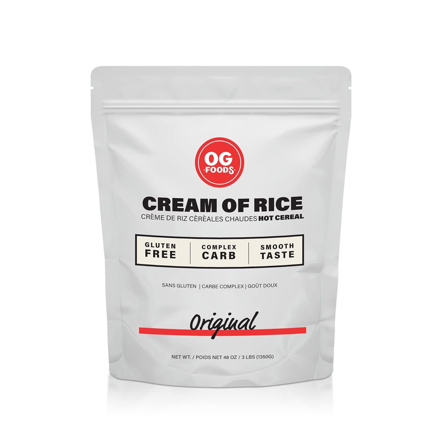 Crema de arroz cereal caliente Sin sabor 3 libras – 48 oz – arroz farina – todo natural