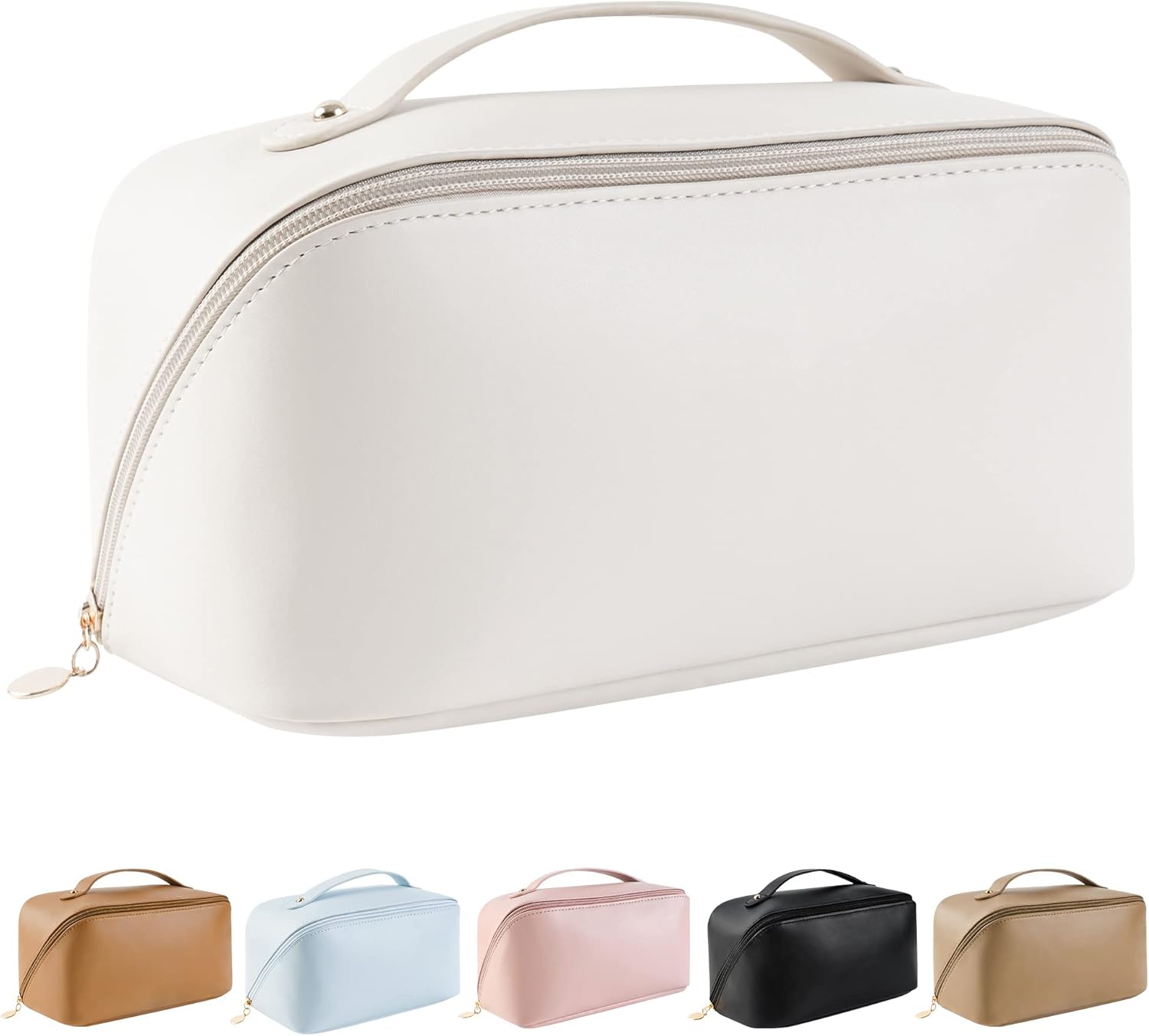 Baonmy Bolsa de cosméticos de viaje de gran capacidad, bolsa de maquillaje de doble capa, portátil, impermeable, de piel sintética, bolsa de