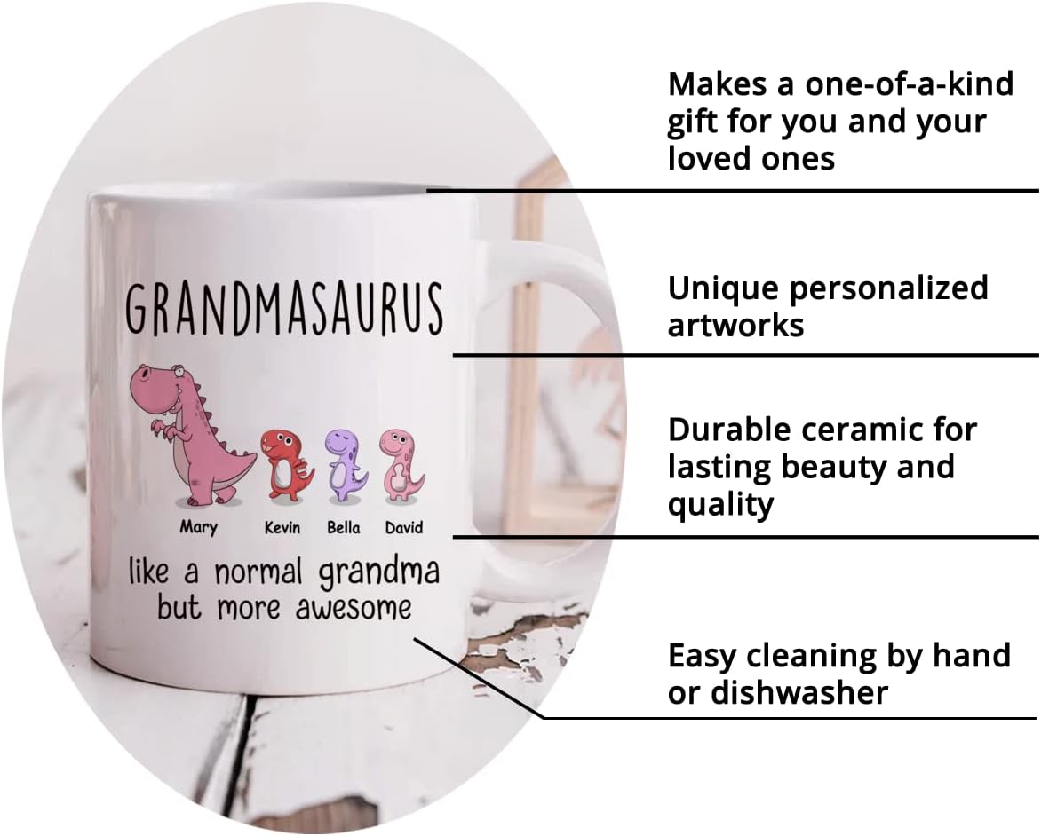 Gossby Taza personalizada (3 niños) GRANDMASAURUS like a normal grandma but more awesome Great Grandma Coffee Cup, regalo del día de la madre para