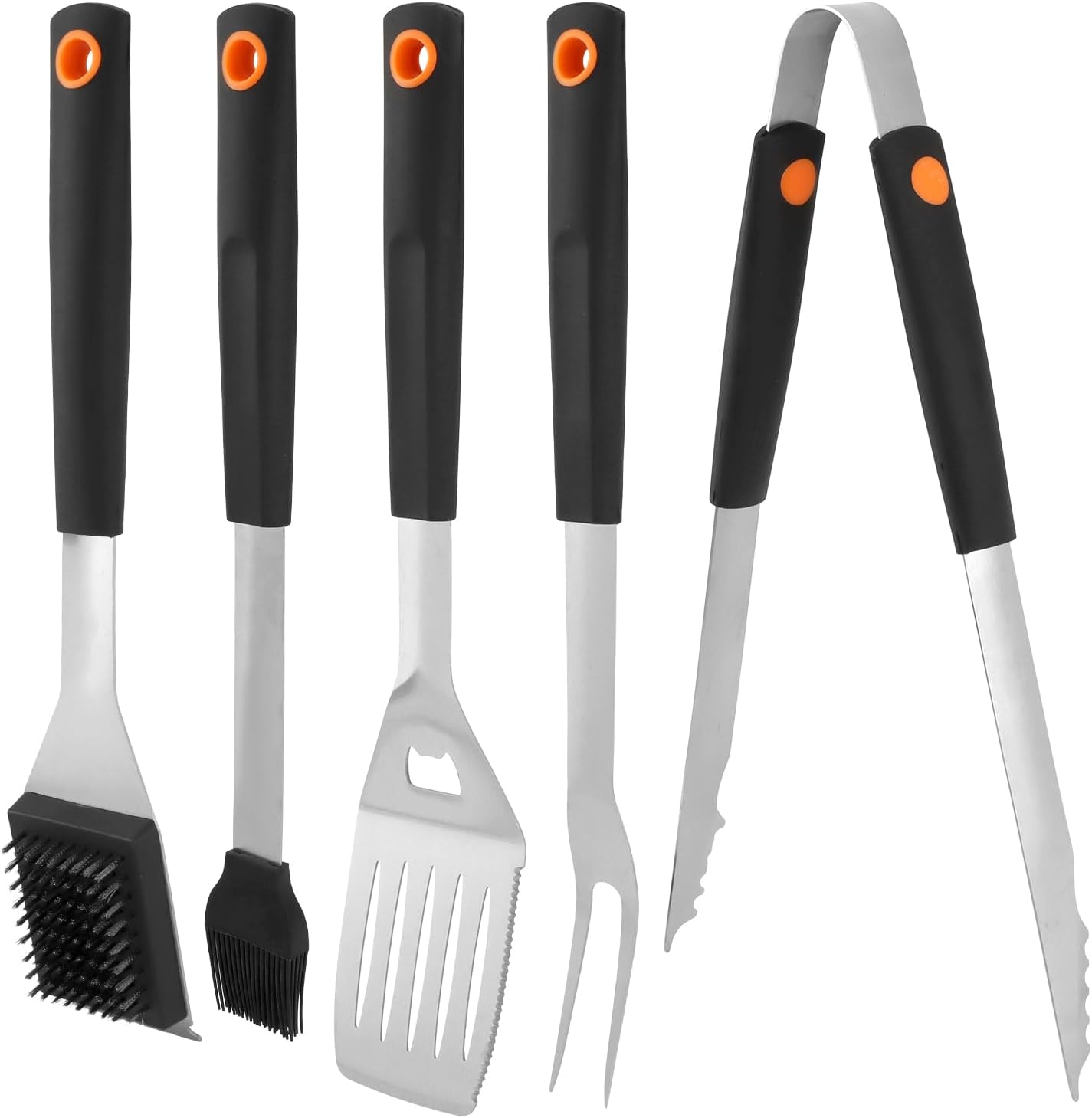 Accesorios para barbacoa, accesorios para parrilla, kit de parrilla de acero inoxidable, juego de 5 herramientas de barbacoa de 16 pulgadas, kit de