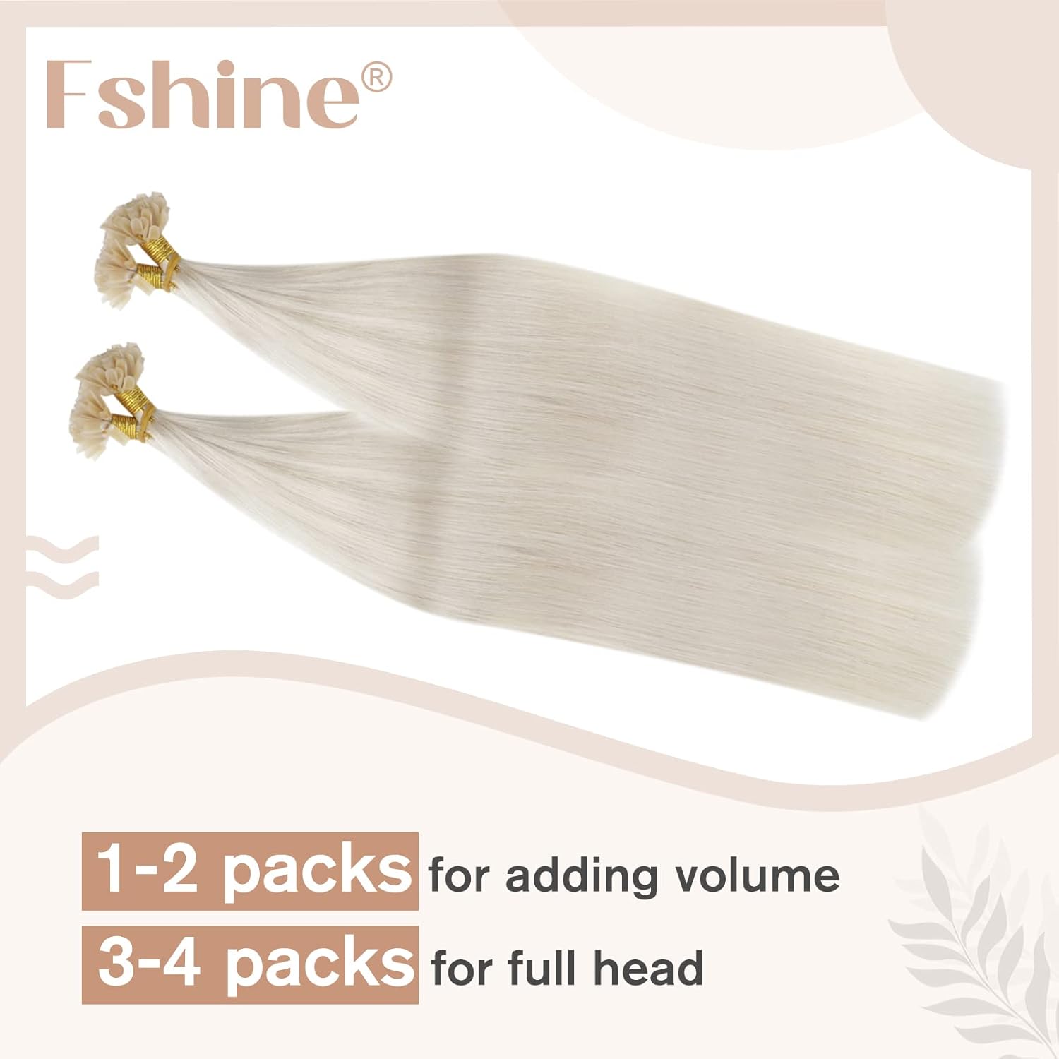 Fshine U Tip – Extensiones de cabello humano rubio blanco con punta K rubia, 1.41 oz50s, 14 pulgadas, extensiones de cabello preunido, extensiones