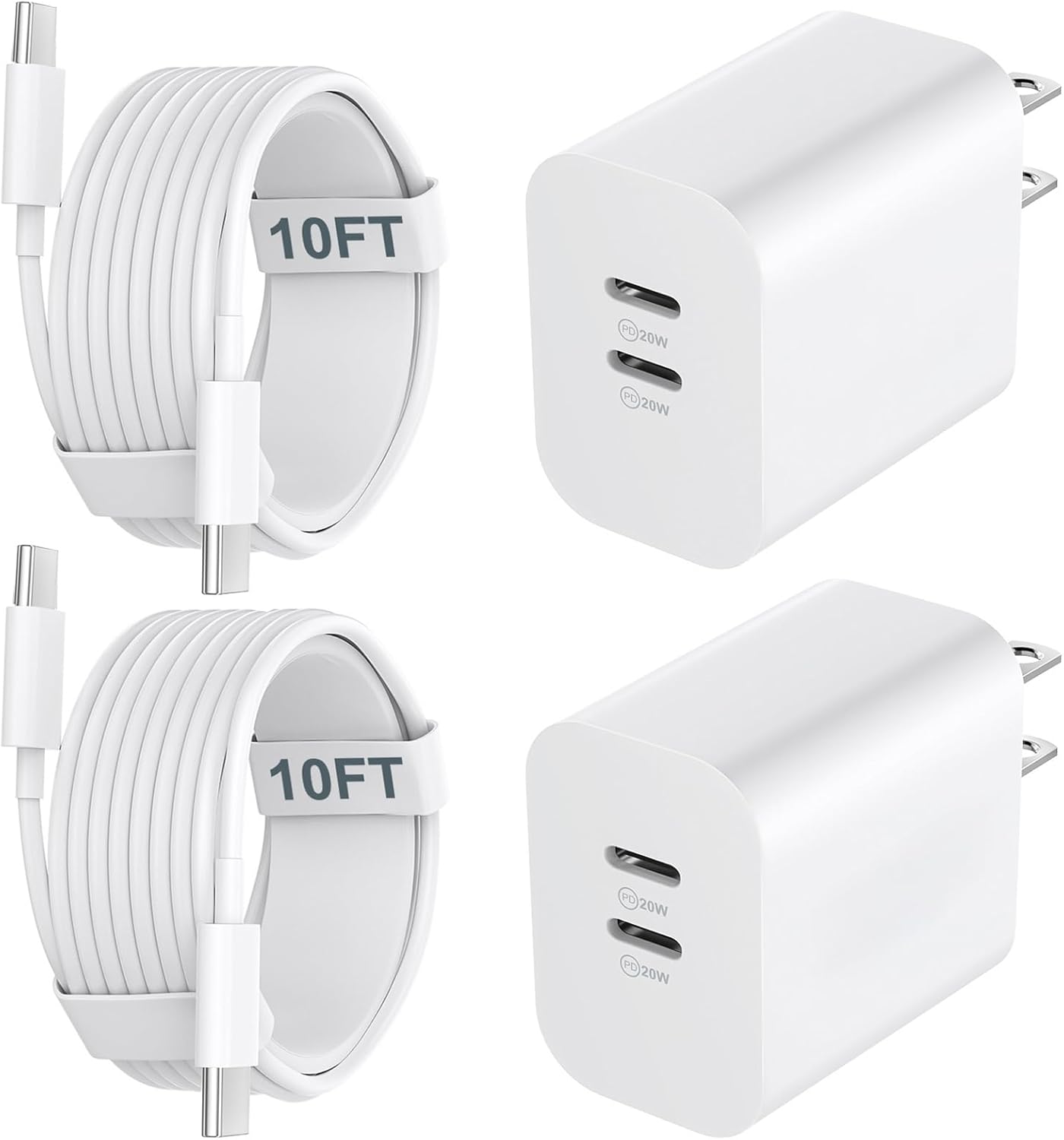 Cargador para iPhone 1515 Pro Max de carga rápida, bloque de carga USB C de doble puerto de 20 W con cable de carga USB C a C de 10 pies de largo