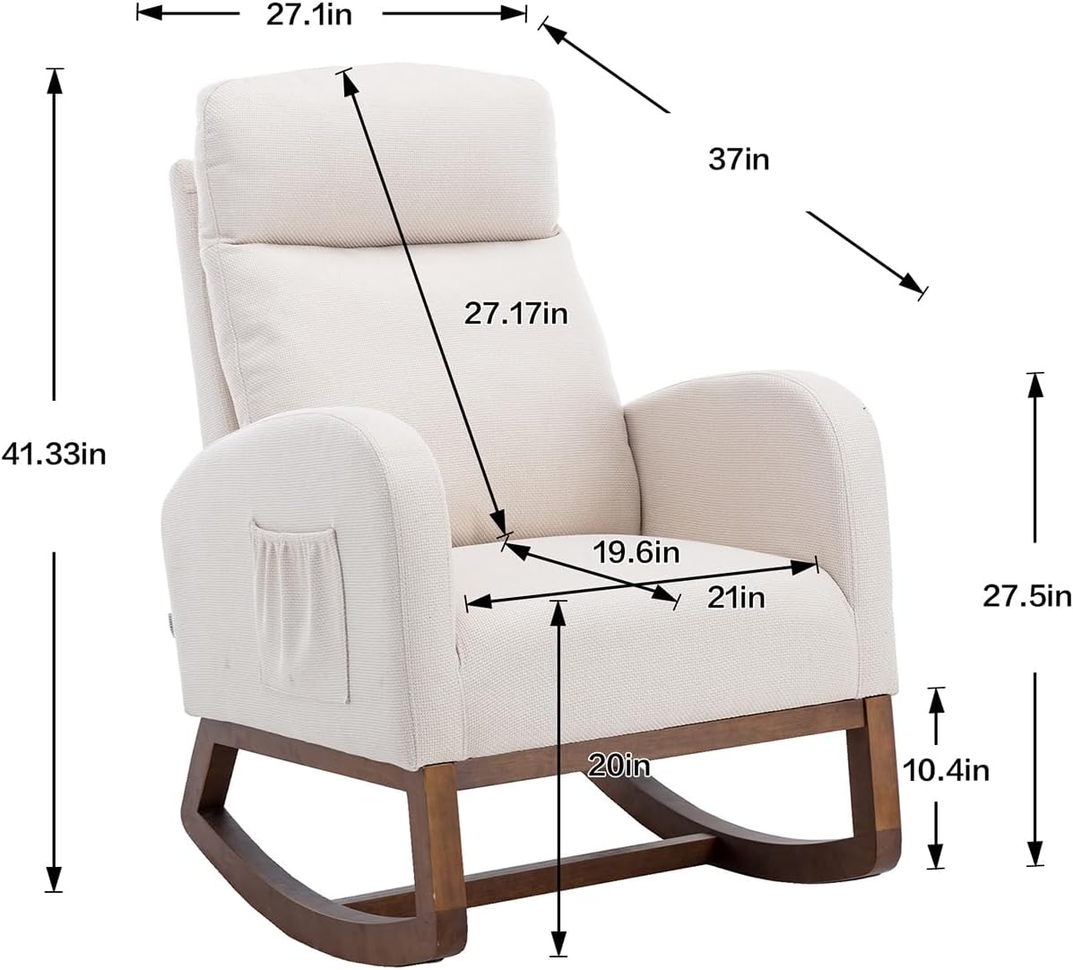 Mecedora moderna para guardería, silla mecedora tapizada con bolsillo lateral, cómoda silla de guardería con respaldo alto, sillón decorativo con