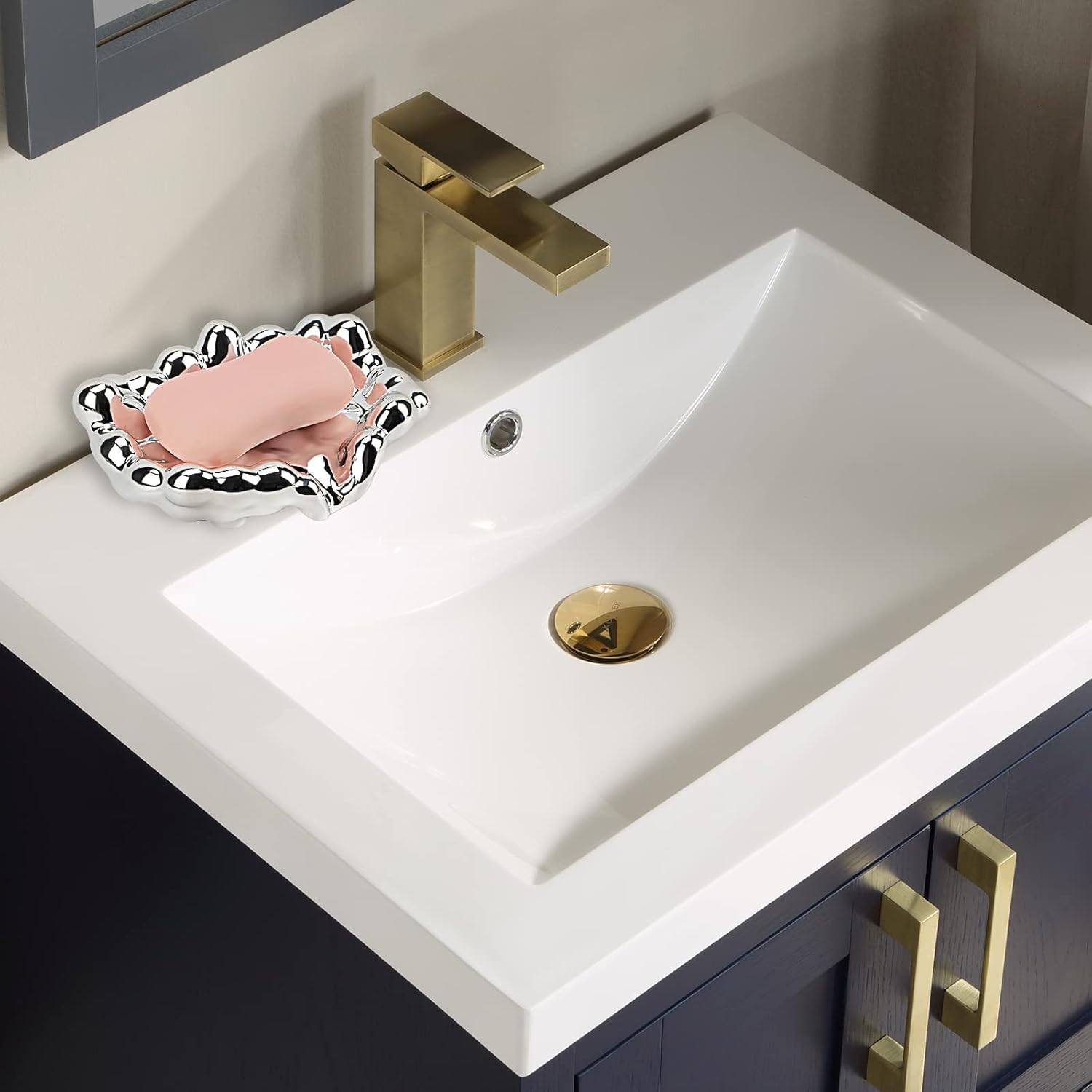 DODAMOUR Jabonera con drenaje, soporte para jabón de barra autodrenante, bandeja de jabón en cascada para baño (plateado)