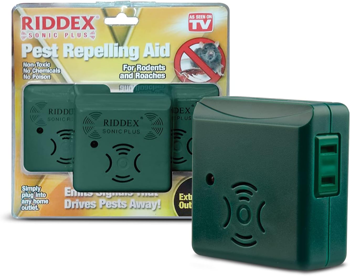 Riddex Sonic Plus – Repelente ultrasónico de plagas, se conecta con salidas adicionales para uso en interiores, repelente de insectos, repelente de