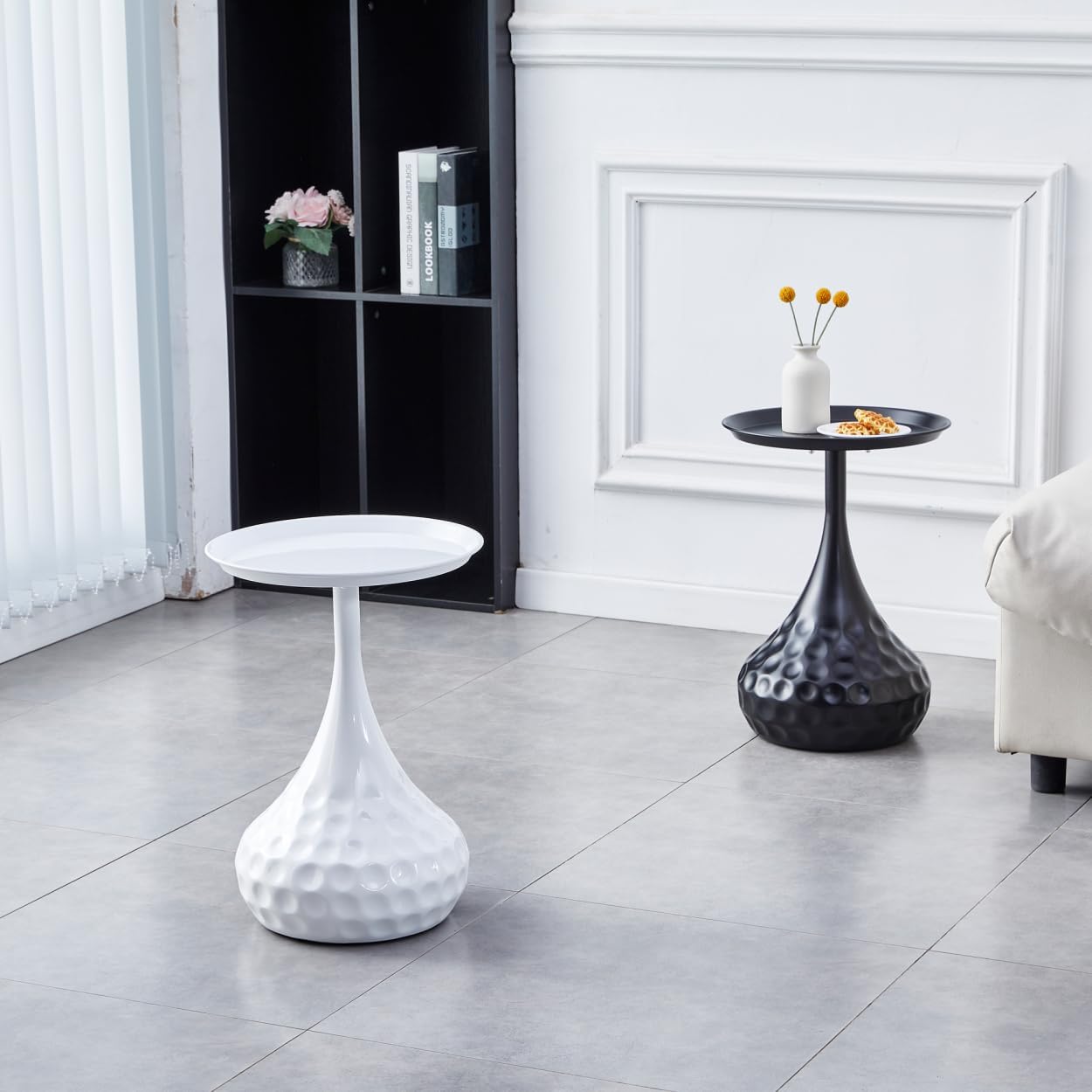 Mesa auxiliar de metal blanco, mesa de sofá pequeña, mesa de hierro pequeña, mesita de noche para sala de estar