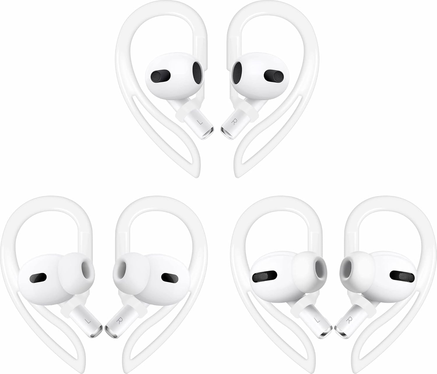 3 pares de ganchos para las orejas compatibles con AirPods Pro 2nd 1st y 3 2 1, rotación de ángulo de 360 grados, longitud ajustable, ganchos