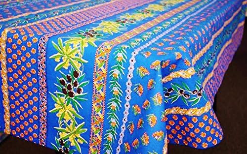 Le Cluny, Mantel de 100% algodón recubierto, color azul olivos y mimosas, 60 x 84 pulgadas
