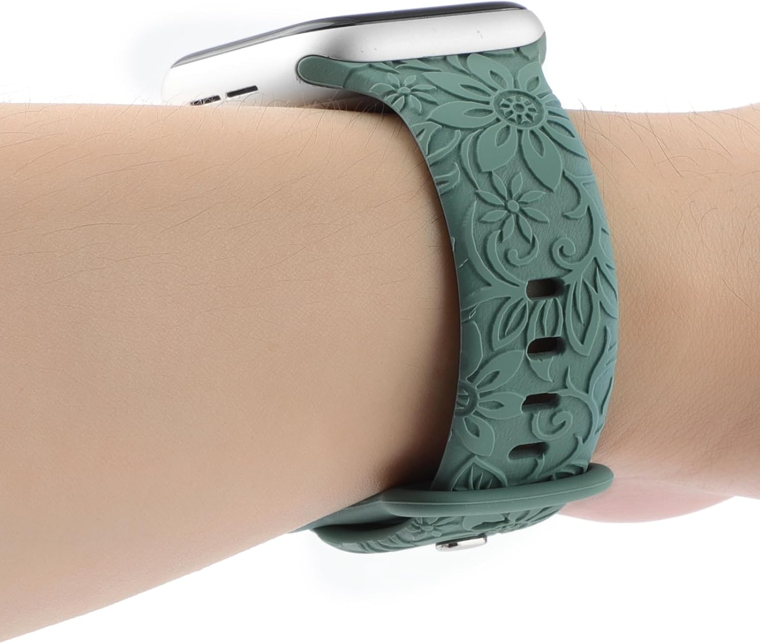 Correa deportiva de silicona con grabado floral compatible con Apple Watch de 1.575 in, 1.614 in, 1.496 in, 1.654 in, 1.732 in, 1.772 in y 1.929 in