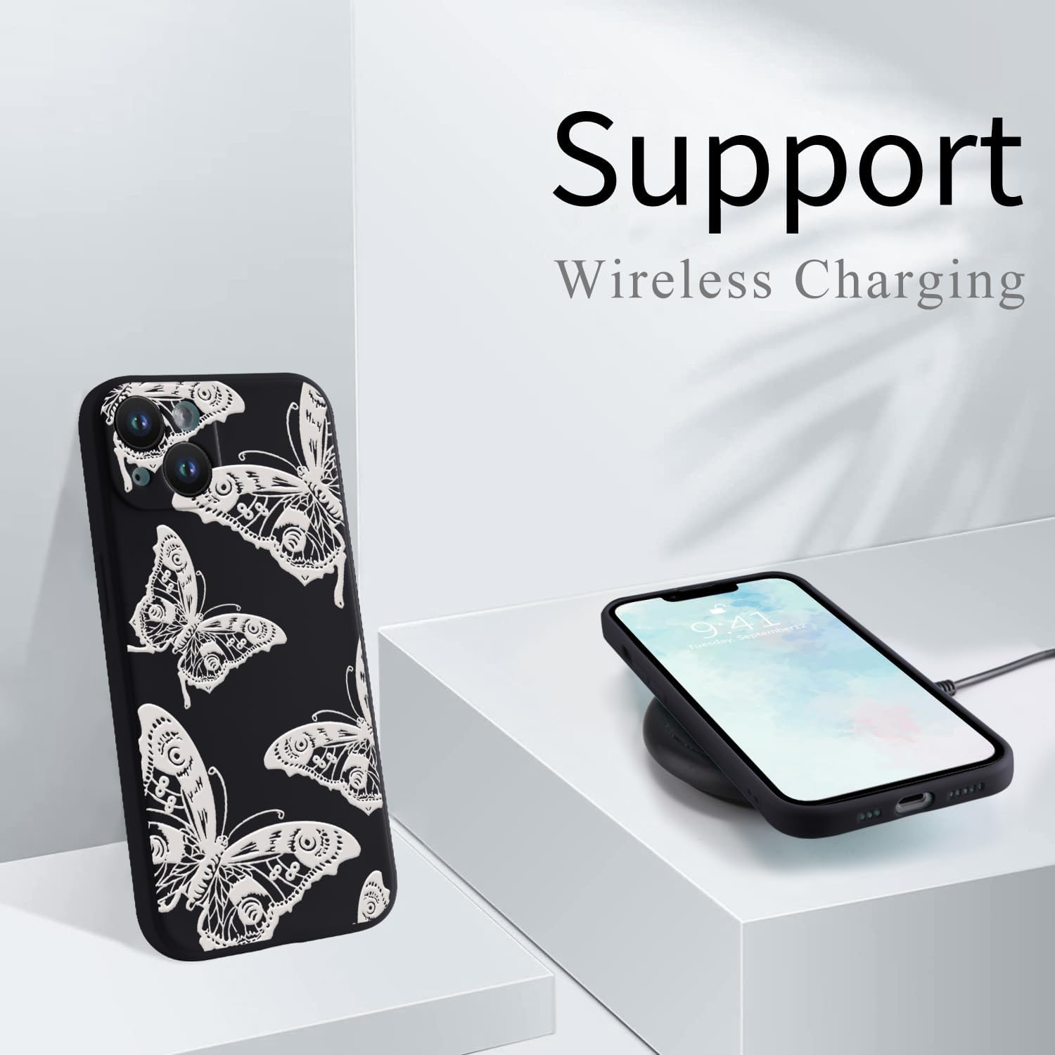 Funda de teléfono con diseño de mariposa blanca para iPhone 11 3D, funda de silicona líquida de gel suave, antiarañazos, duradera, femenina, mate,