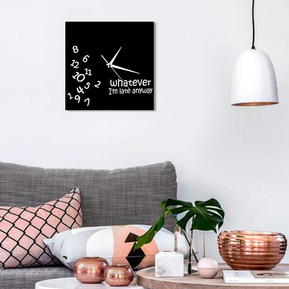 Whatever I’m Late Anyway – Reloj de pared cuadrado con números revueltos, divertido, moderno, silencioso, sin tictac, reloj de pared colgante para