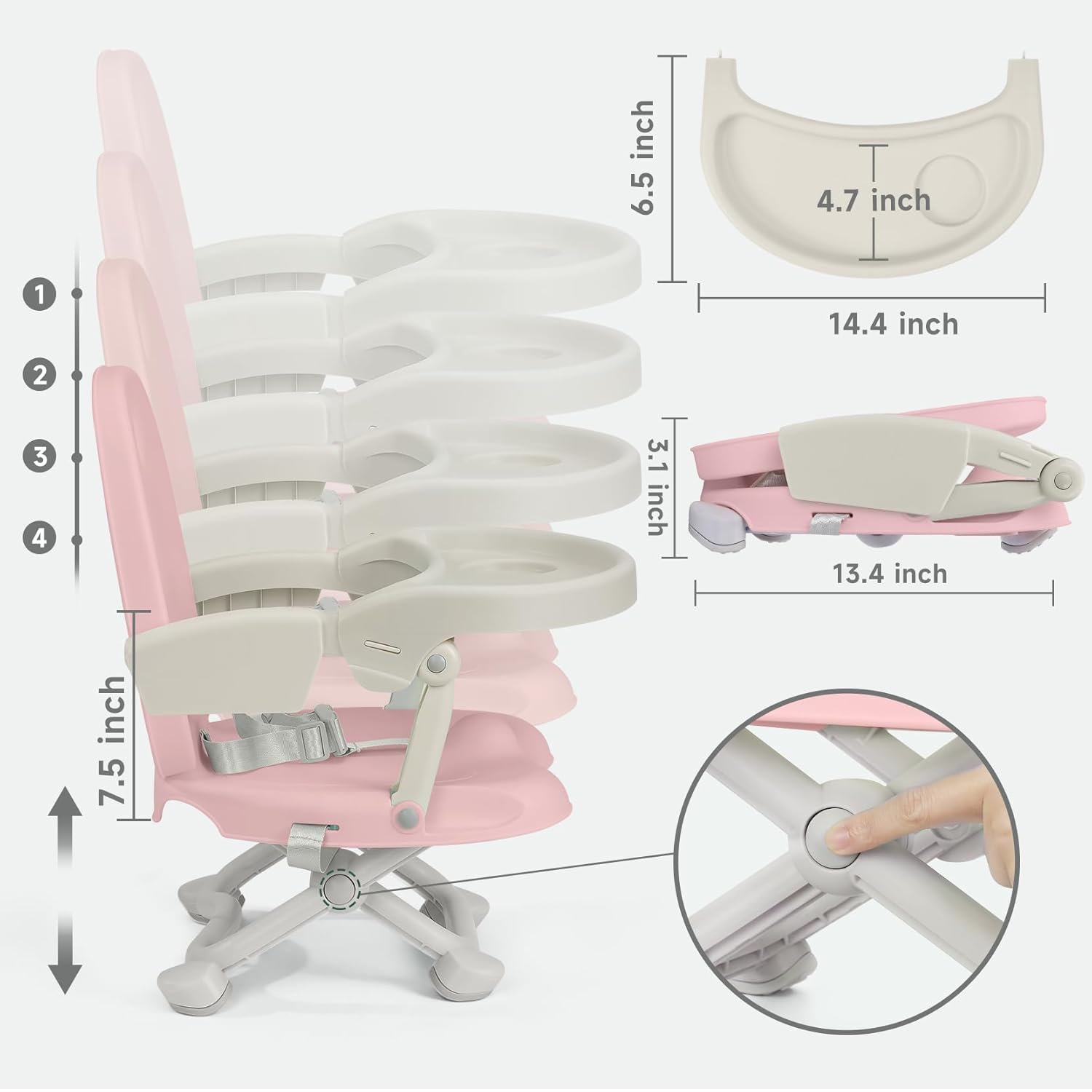 YOLEO Sillas altas para bebés y niños pequeños, asiento elevado para mesa de comedor con altura ajustable de 4 niveles, silla alta de viaje, asiento