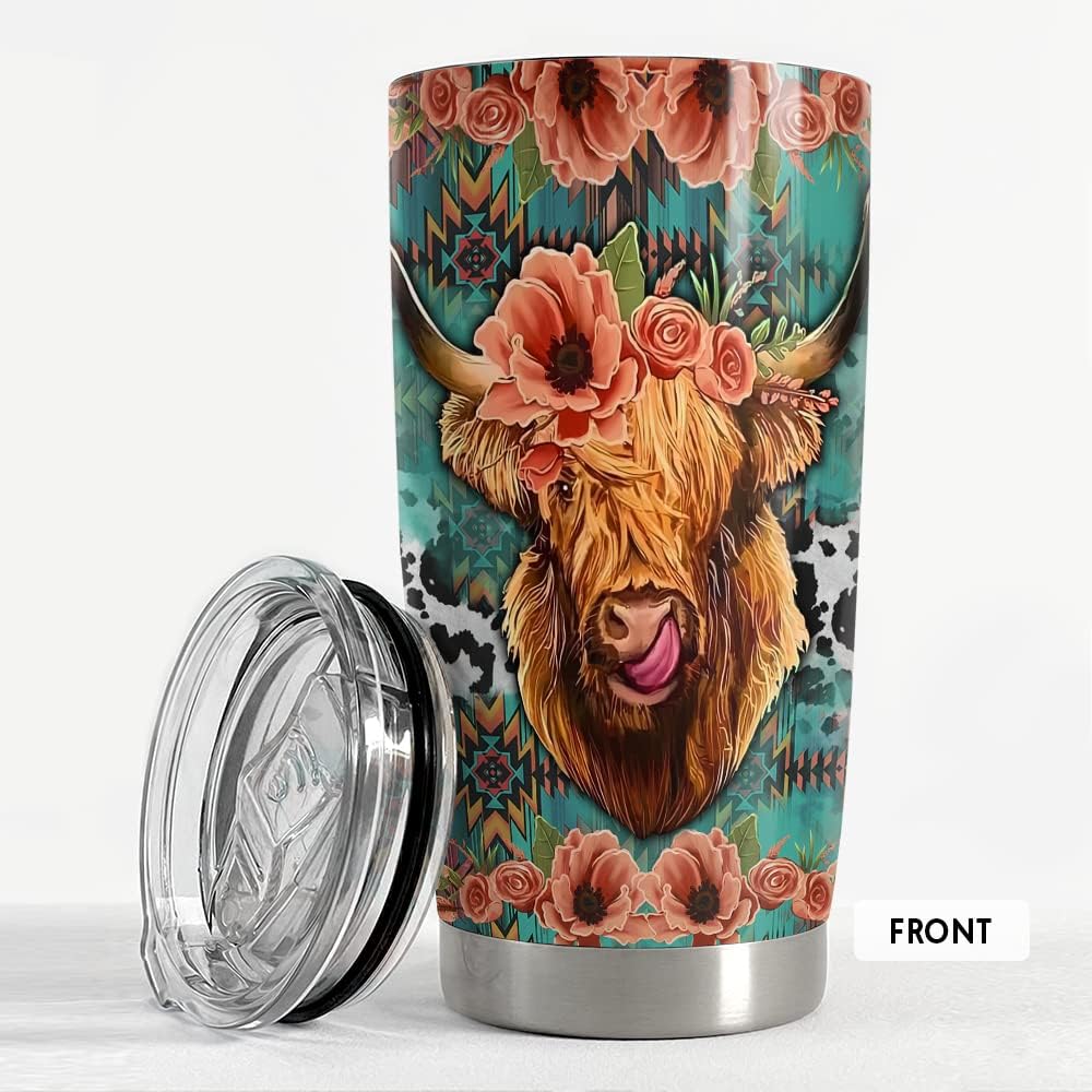 SANDJEST Vaso de piel de vaca occidental de 20 onzas con tapa, regalo para mujeres, niñas, hijas, hermanas, amantes de los animales, Navidad,