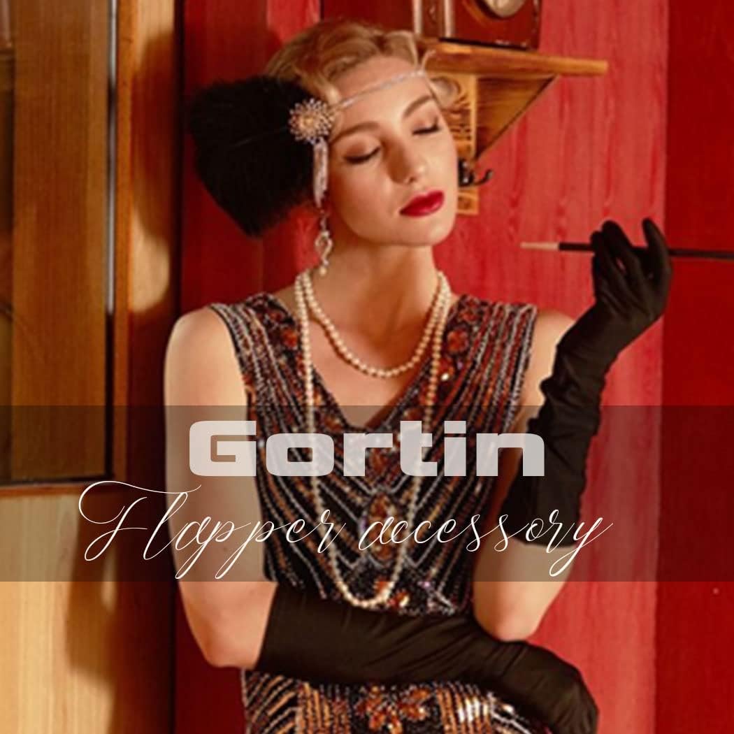 GORTIN Pinza para el pelo de plumas de los años 20, diadema de plumas de gran Gatsby, tocado de plumas de pavo real negro, diadema de Rhiestone,