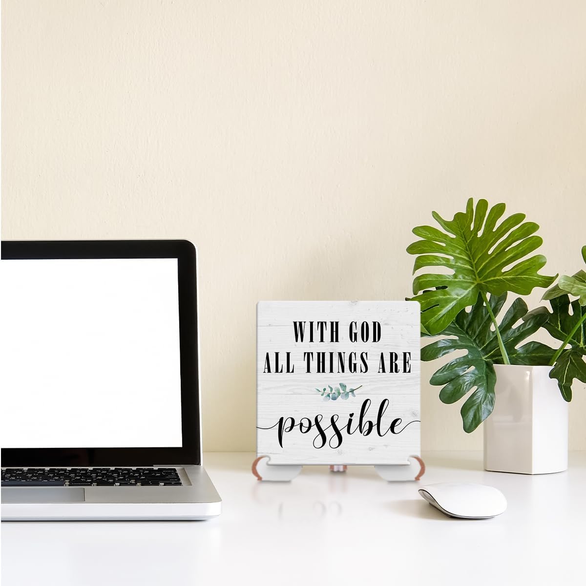 Escritura bíblica cristiana con Dios Todas las cosas son posibles, decoración rústica de escritorio, letrero de madera, placa religiosa y decorativa