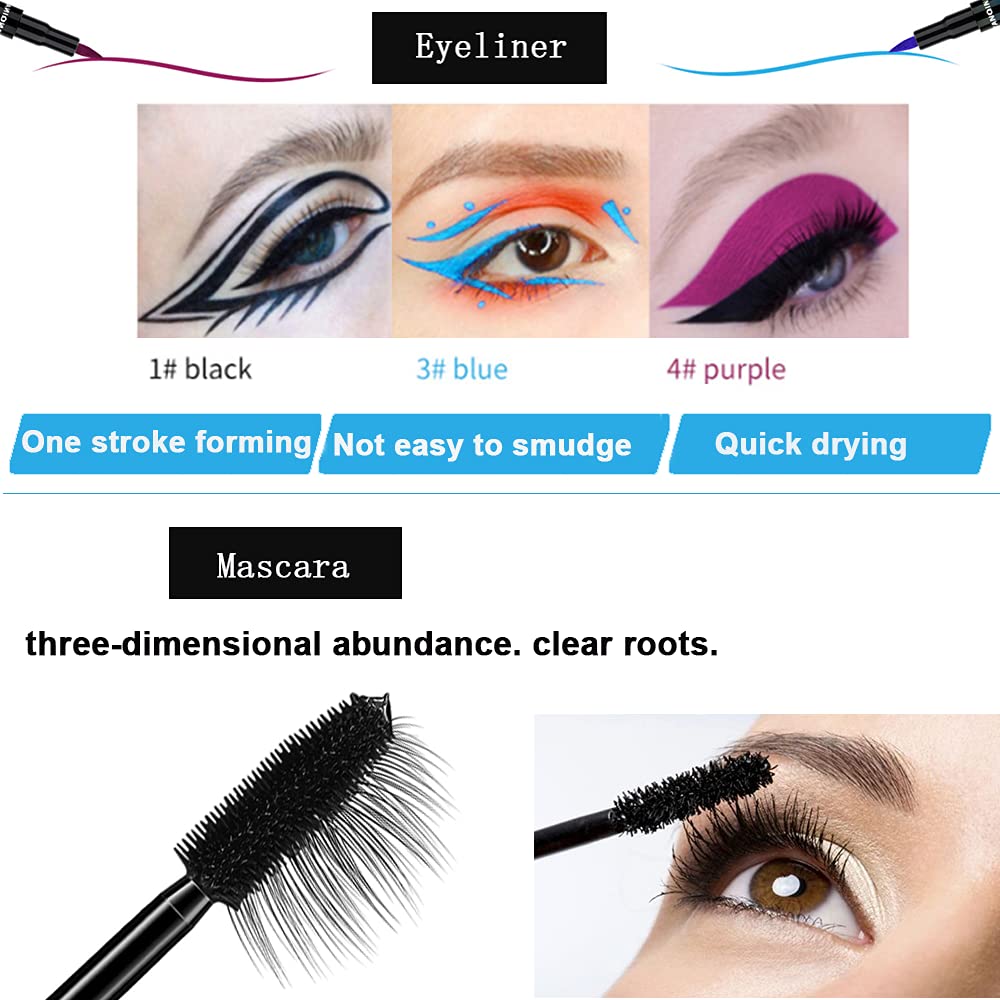 Máscara de pestañas de fibra de seda 4D con delineador de ojos de 3 colores. Serie leopardo 4 en 1. Natural impermeable y a prueba de sudor.