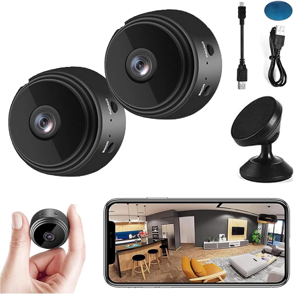 YuuKeni Camtrix – Mini cámara de seguridad magnética, mini cámara de seguridad magnética inalámbrica HD de 1080p, enfoque espía magnética, mini