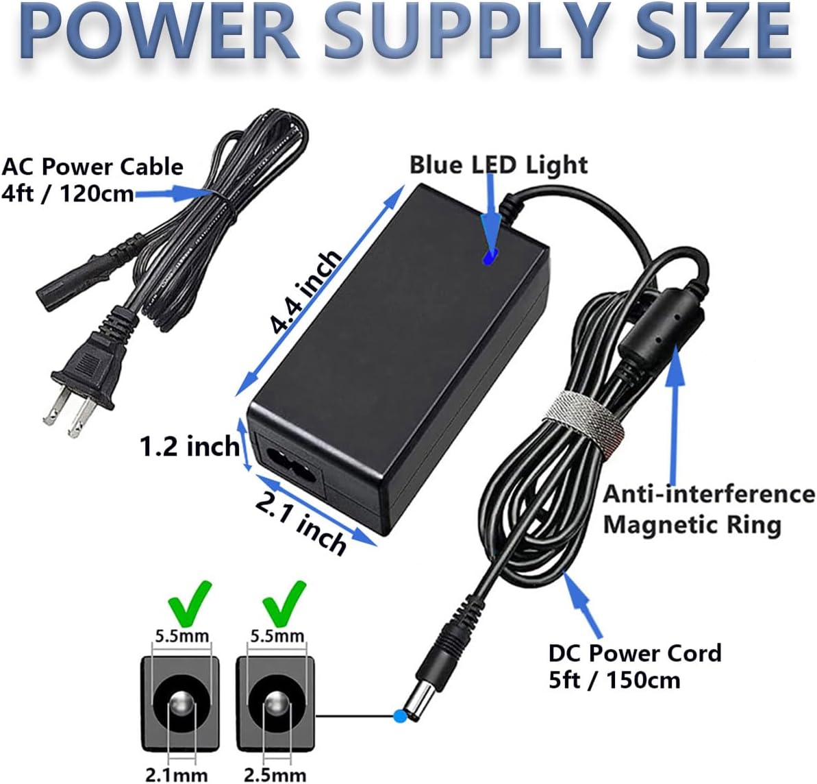 Cable de alimentación de 19 V con certificación UL para monitor Asus de 22 pulgadas, 23 pulgadas, 24 pulgadas, 27 pulgadas, VG278, VG278Q, VG279,
