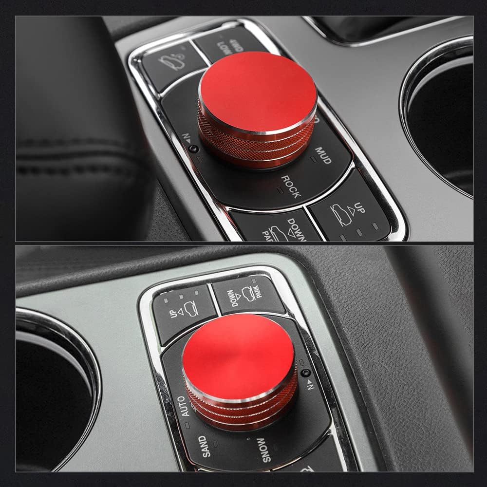 LECART Para Jeep Grand Cherokee Accesorios 2014-2021 Central Multimedia 4WD Interruptor Pomo Cubierta de Aleación de Aluminio Roja 1 Paquete